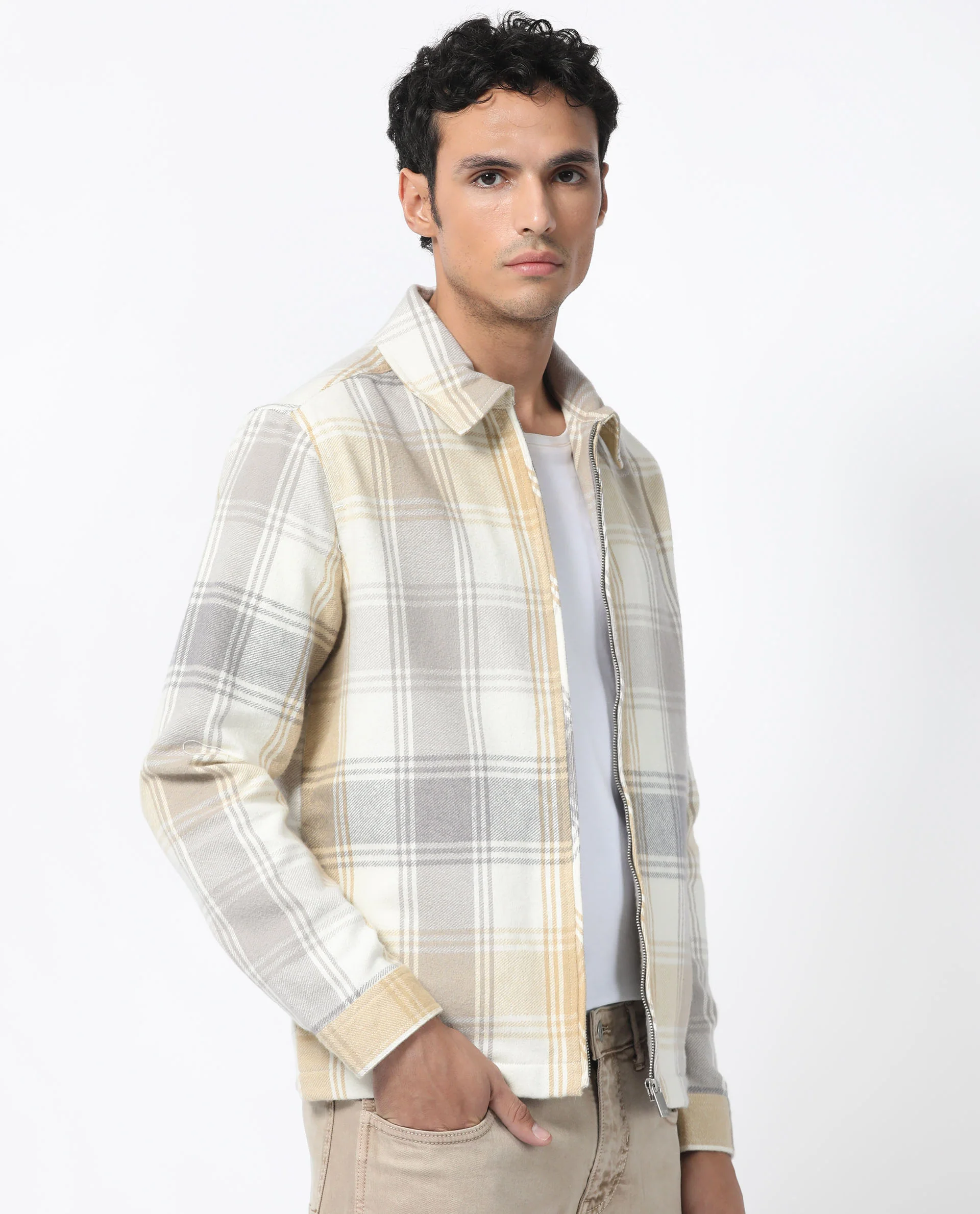 Rare Rabbit Men's Rizo Light Brown Cotton Checked Print Relaxed Fit Full Sleeve Spread Collar Shacket - Image 9