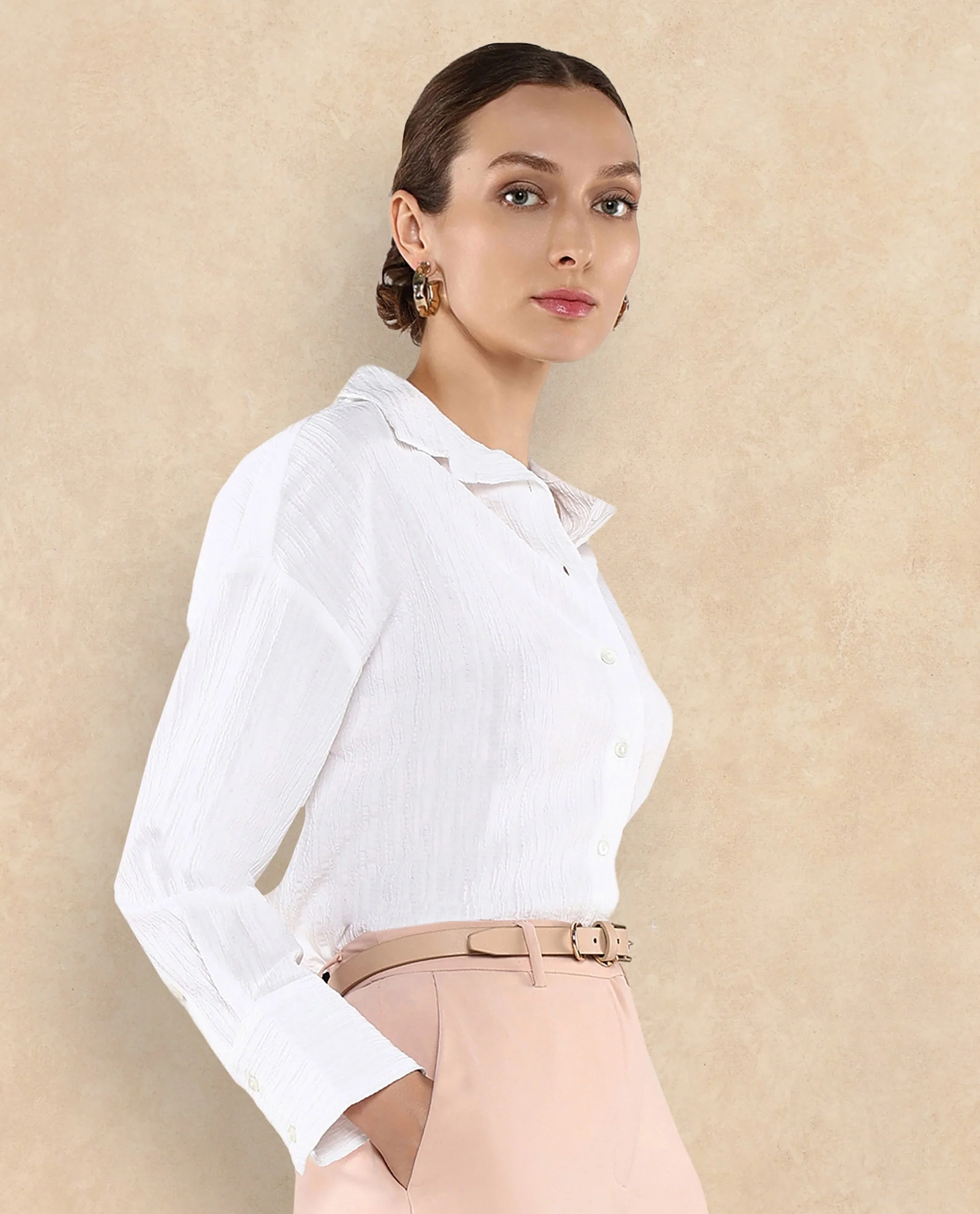 Rareism Women's Roag White Polyester Blend Spread Collar Plain Cuffed Sleeve Boxy Fit Shirt - Image 4