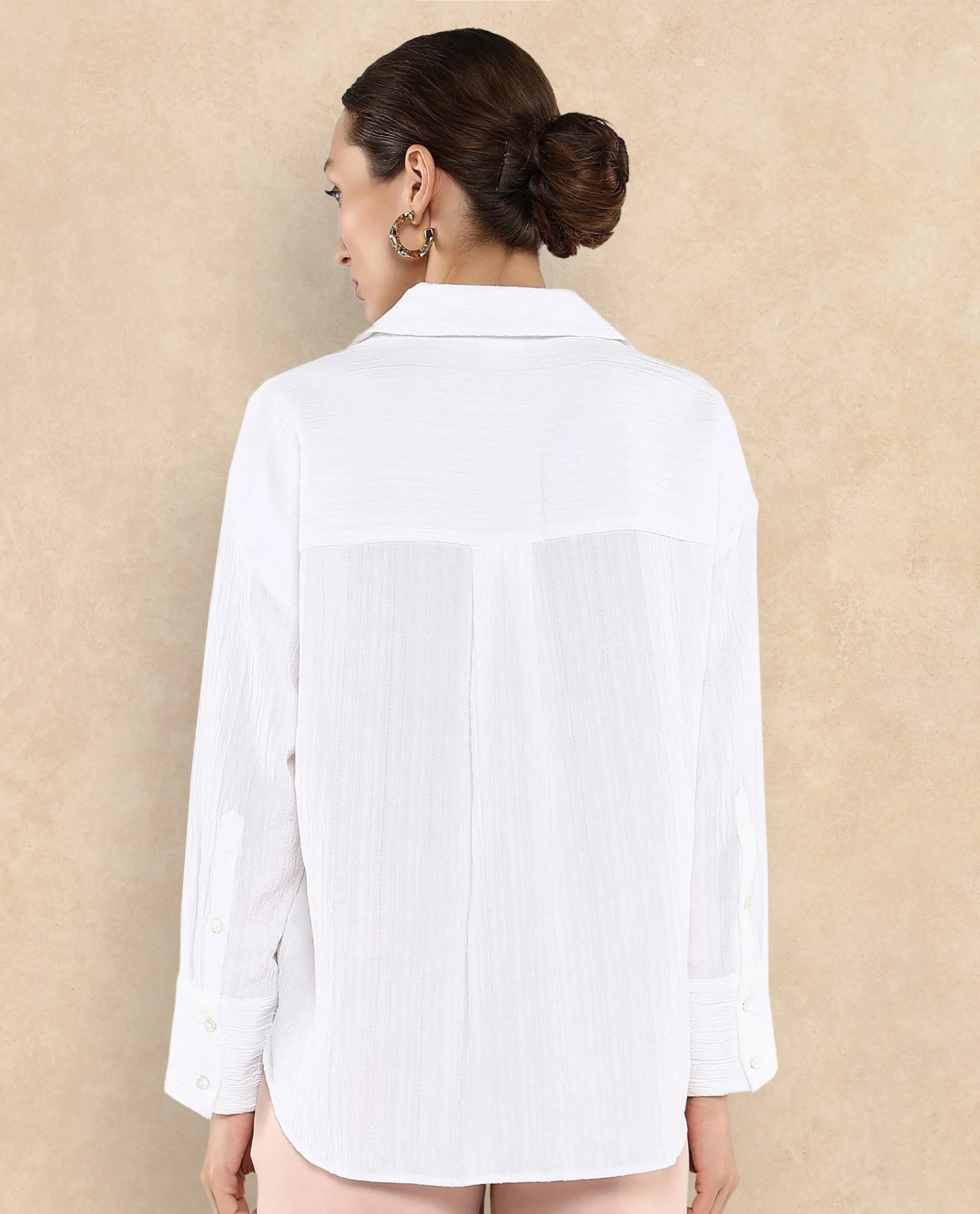 Rareism Women's Roag White Polyester Blend Spread Collar Plain Cuffed Sleeve Boxy Fit Shirt - Image 5