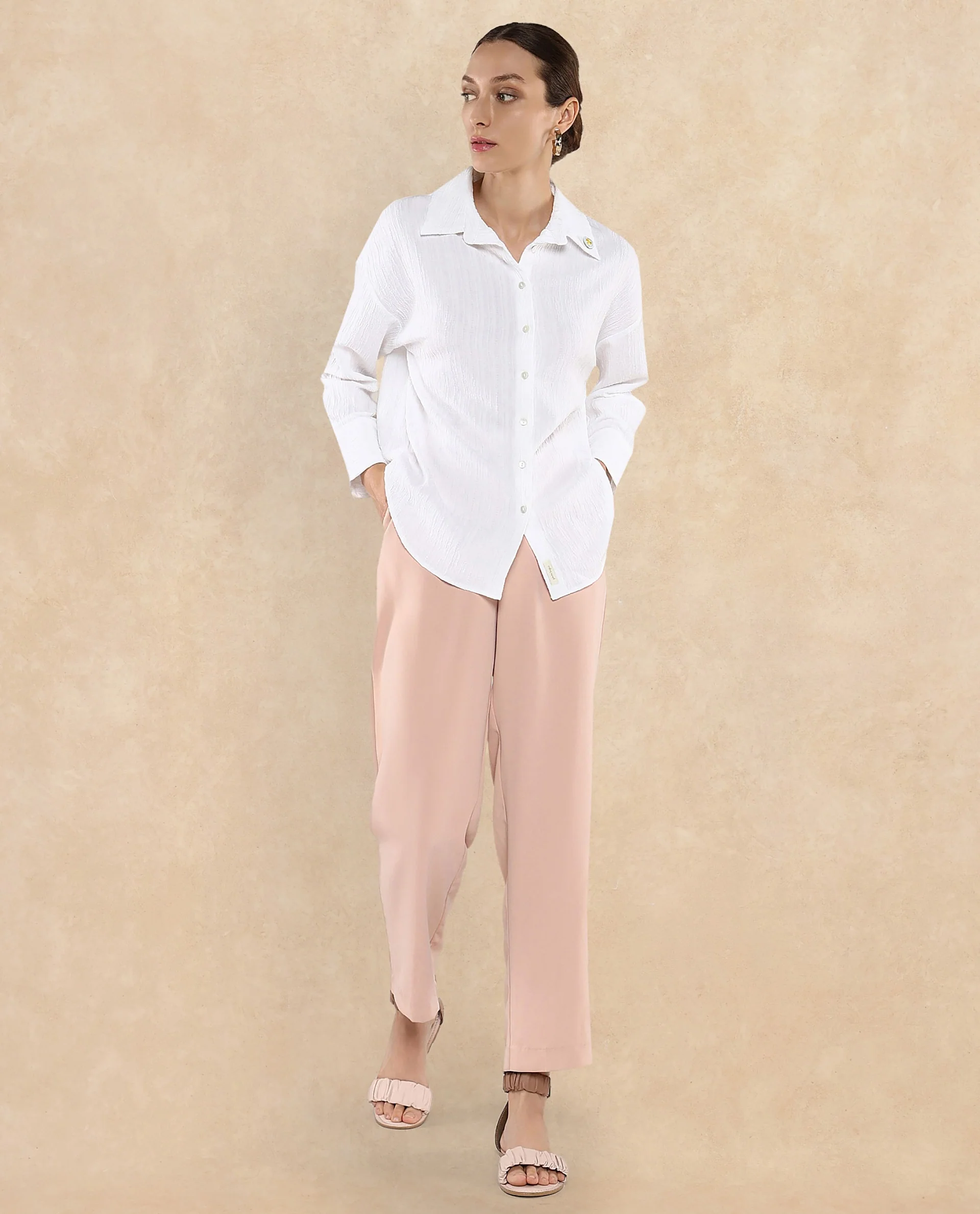 Rareism Women's Roag White Polyester Blend Spread Collar Plain Cuffed Sleeve Boxy Fit Shirt - Image 6