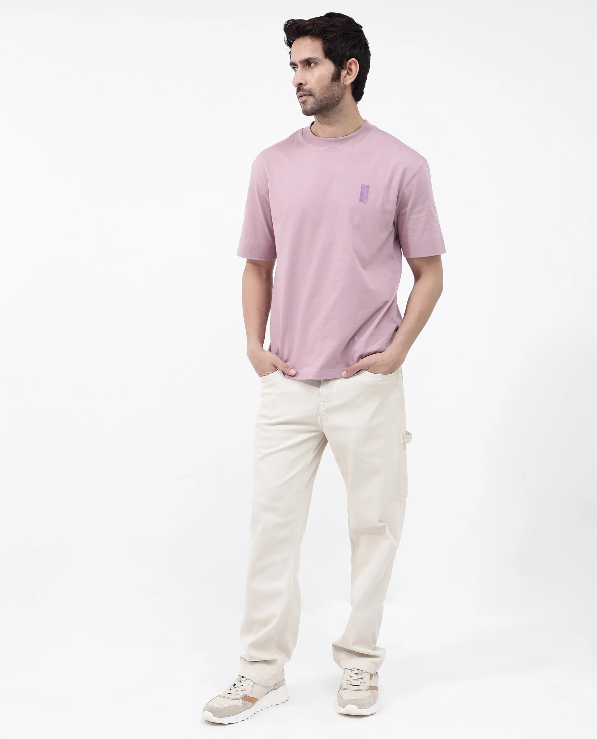 Rare Rabbit Articale Mens Roan Dusky Pink Cotton Polyester Fabric Short Sleeve Crew Neck Oversized Fit Graphic Printed T-Shirt - Image 2