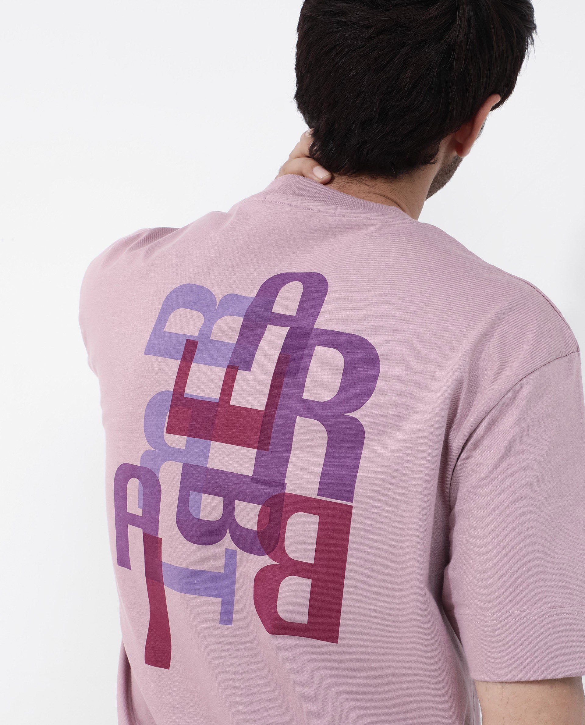Rare Rabbit Articale Mens Roan Dusky Pink Cotton Polyester Fabric Short Sleeve Crew Neck Oversized Fit Graphic Printed T-Shirt - Image 3