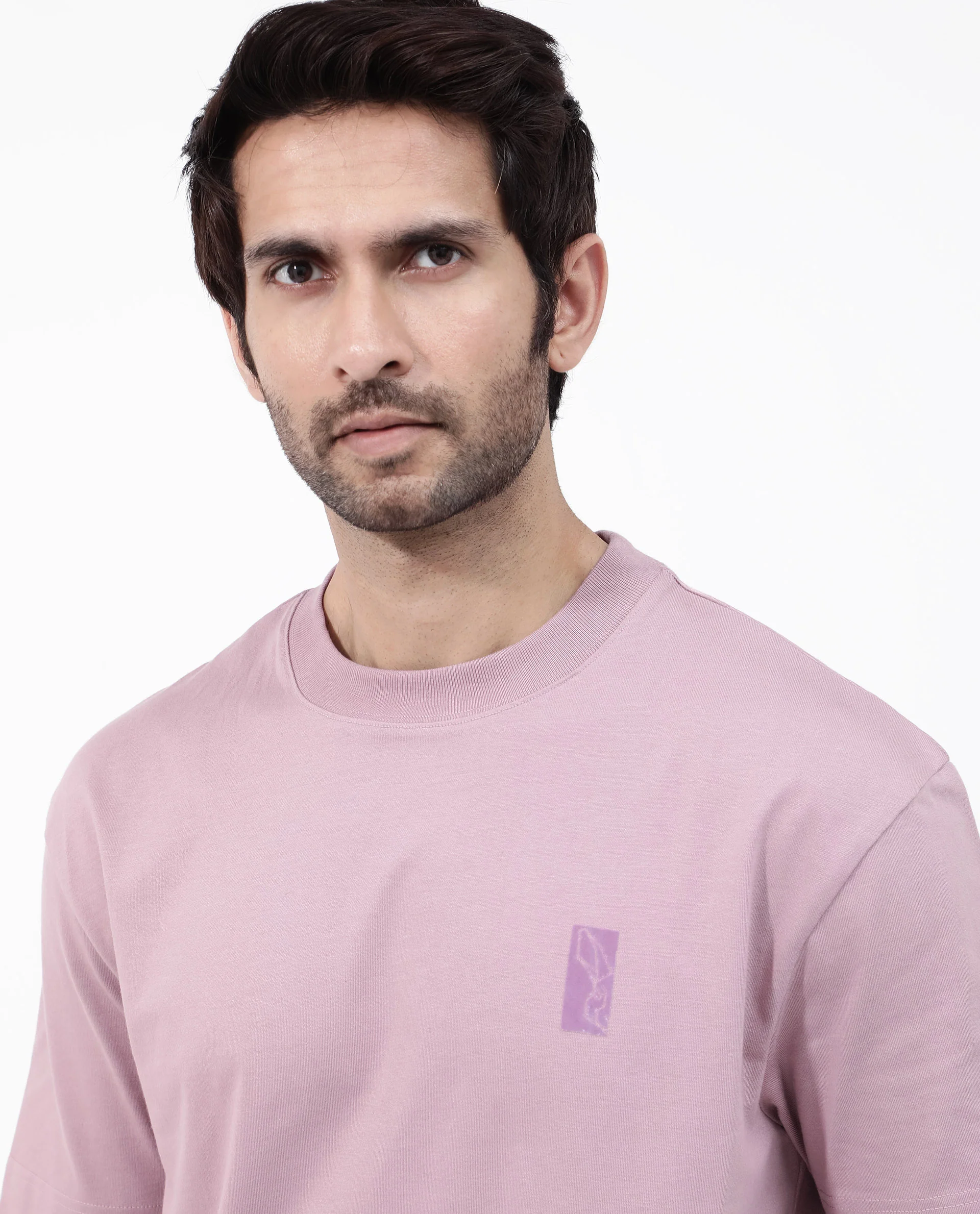 Rare Rabbit Articale Mens Roan Dusky Pink Cotton Polyester Fabric Short Sleeve Crew Neck Oversized Fit Graphic Printed T-Shirt - Image 4