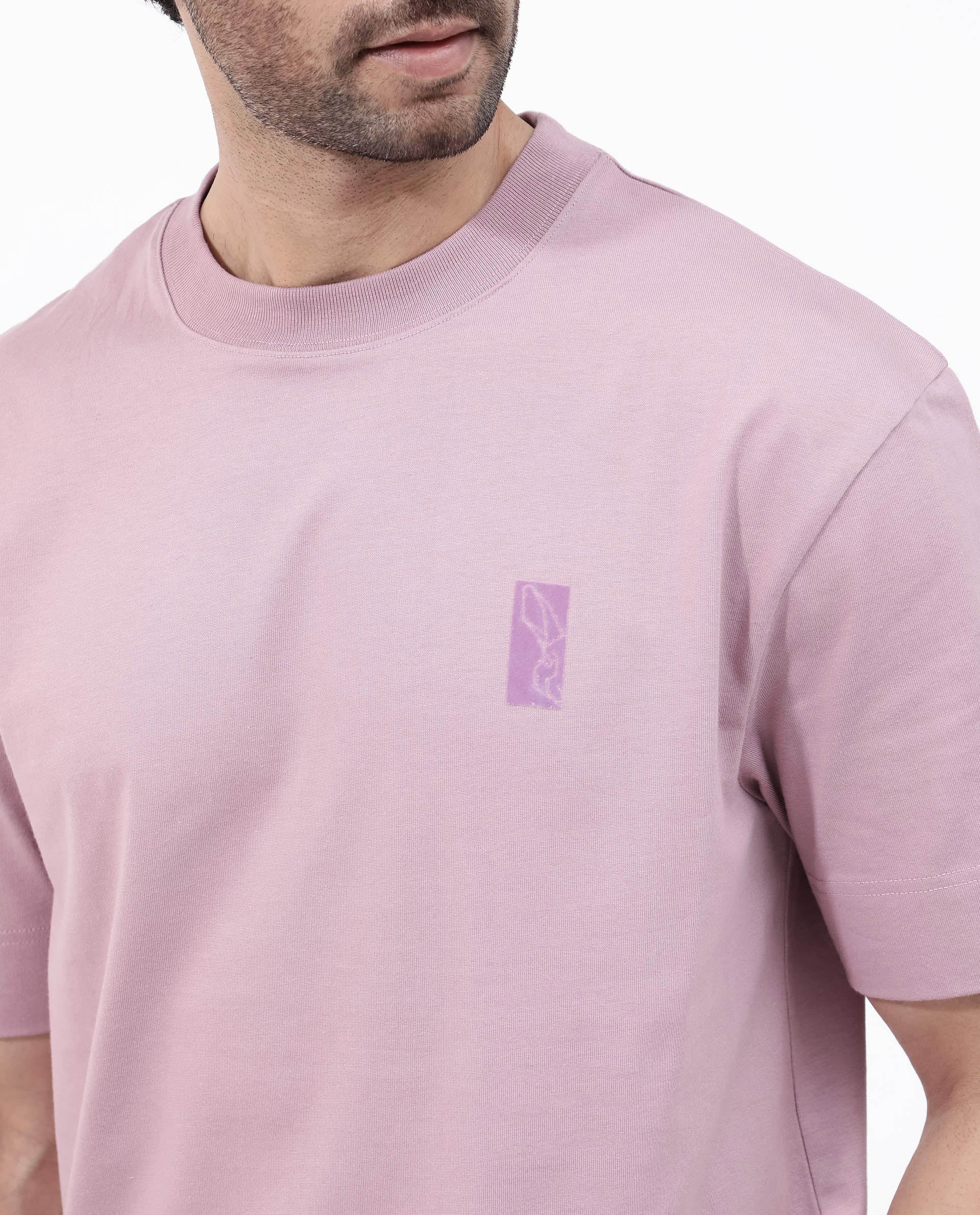 Rare Rabbit Articale Mens Roan Dusky Pink Cotton Polyester Fabric Short Sleeve Crew Neck Oversized Fit Graphic Printed T-Shirt - Image 5