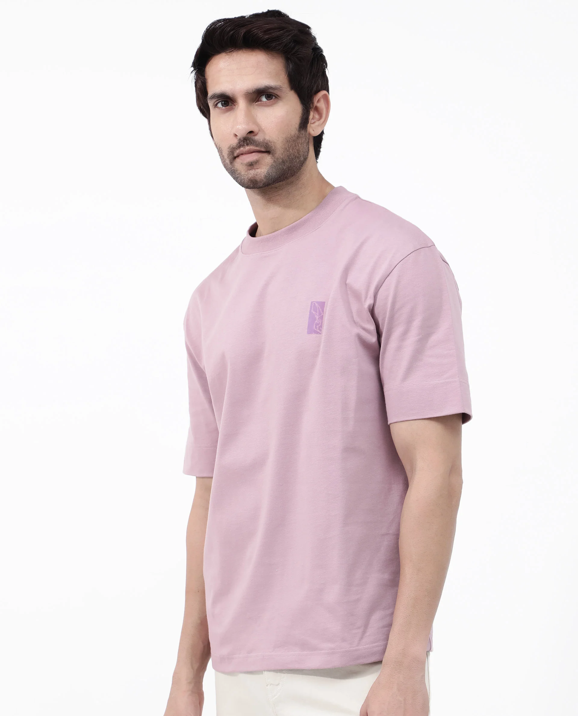Rare Rabbit Articale Mens Roan Dusky Pink Cotton Polyester Fabric Short Sleeve Crew Neck Oversized Fit Graphic Printed T-Shirt - Image 6