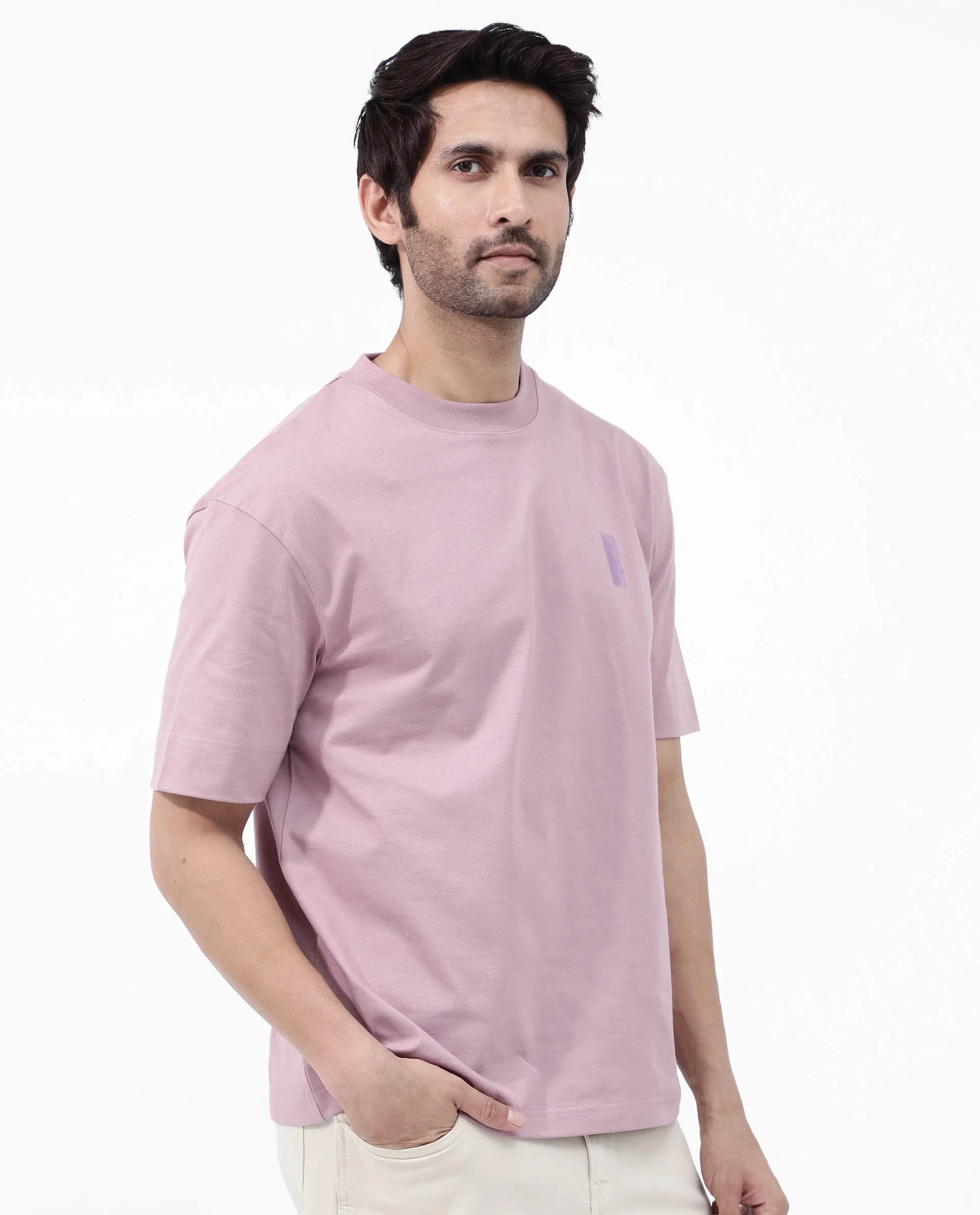 Rare Rabbit Articale Mens Roan Dusky Pink Cotton Polyester Fabric Short Sleeve Crew Neck Oversized Fit Graphic Printed T-Shirt - Image 7