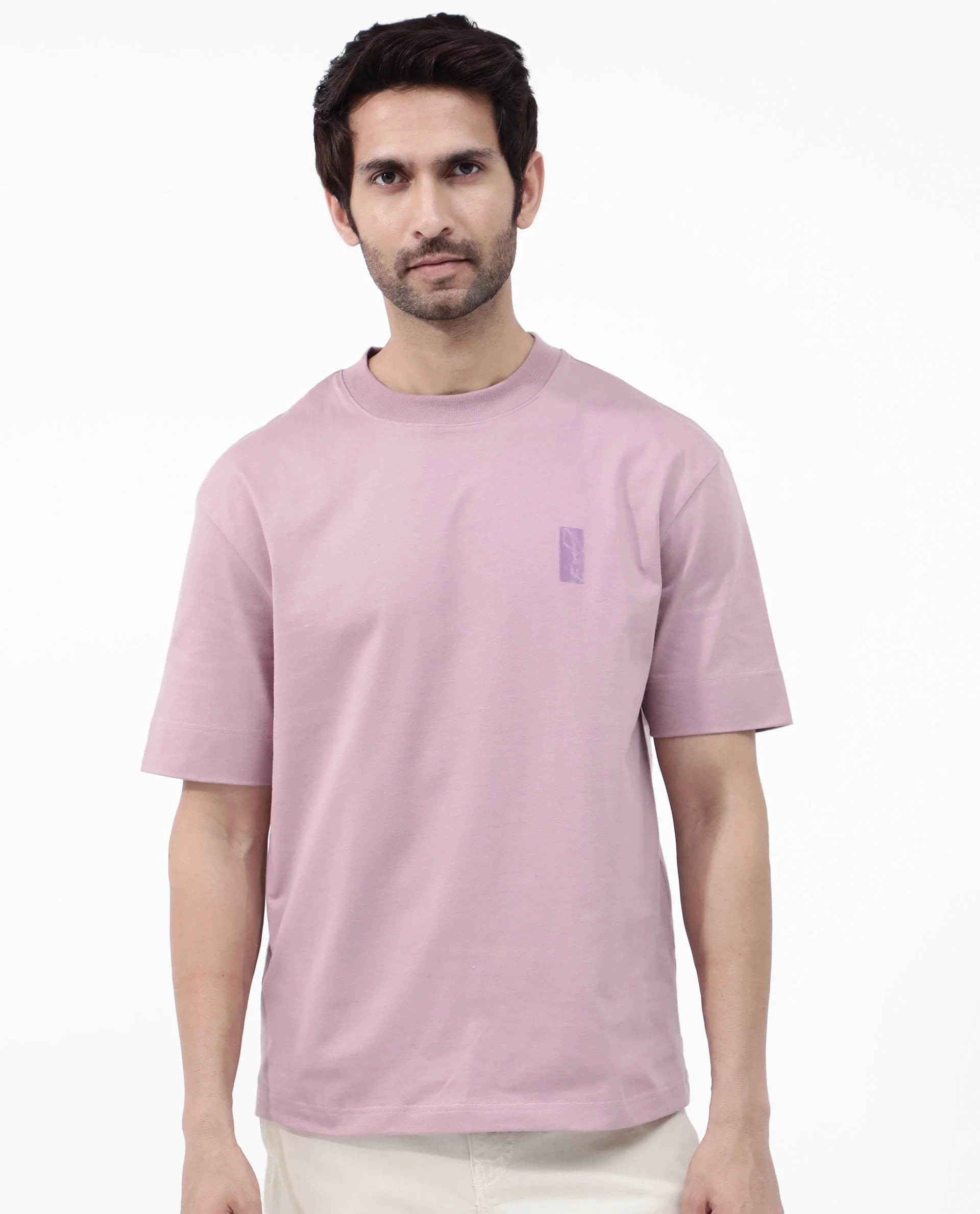Rare Rabbit Articale Mens Roan Dusky Pink Cotton Polyester Fabric Short Sleeve Crew Neck Oversized Fit Graphic Printed T-Shirt - Image 8