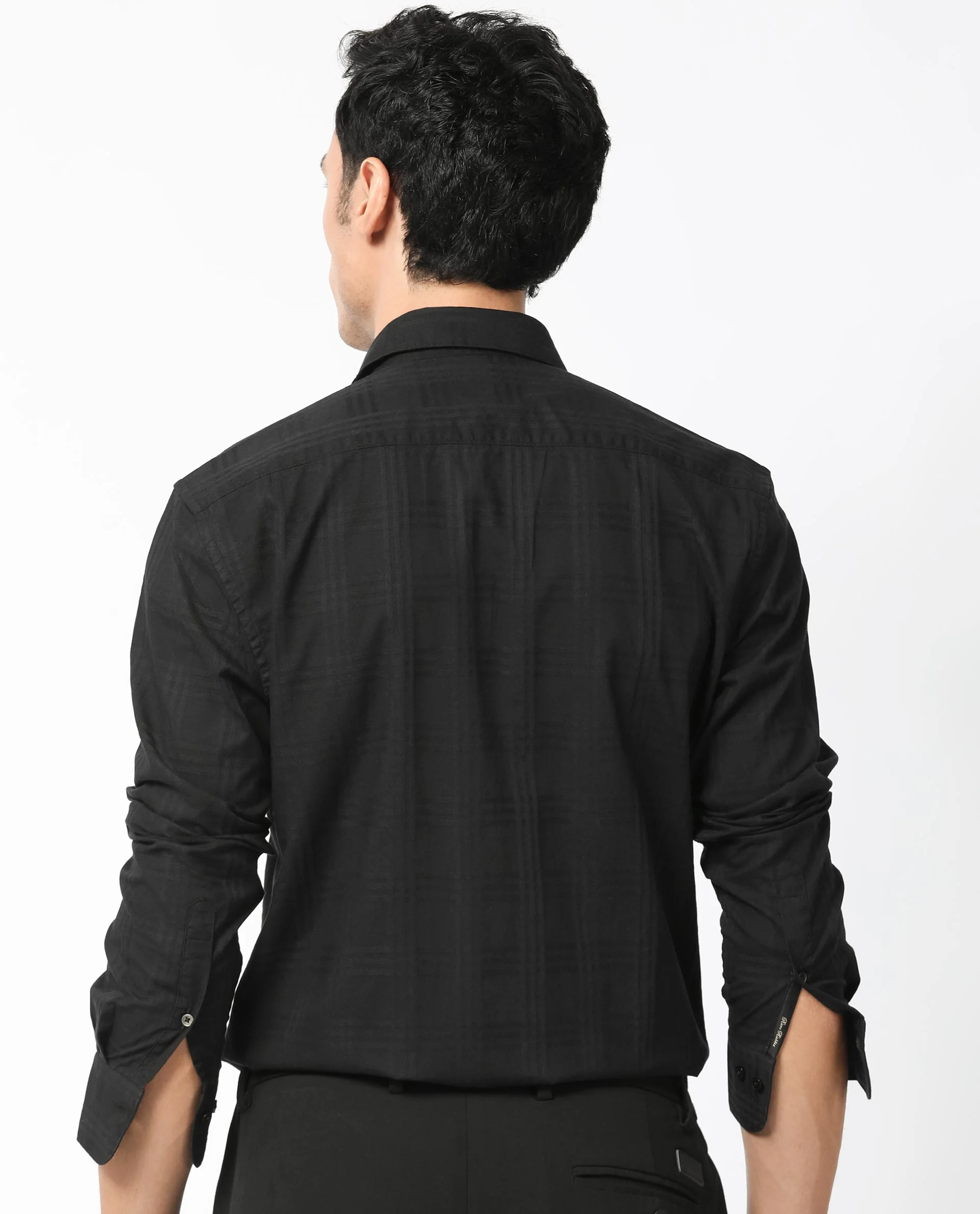 Rare Rabbit Men's Roar Black Cotton Checked Print Regular Fit Full Sleeve Collared Shirt - Image 10