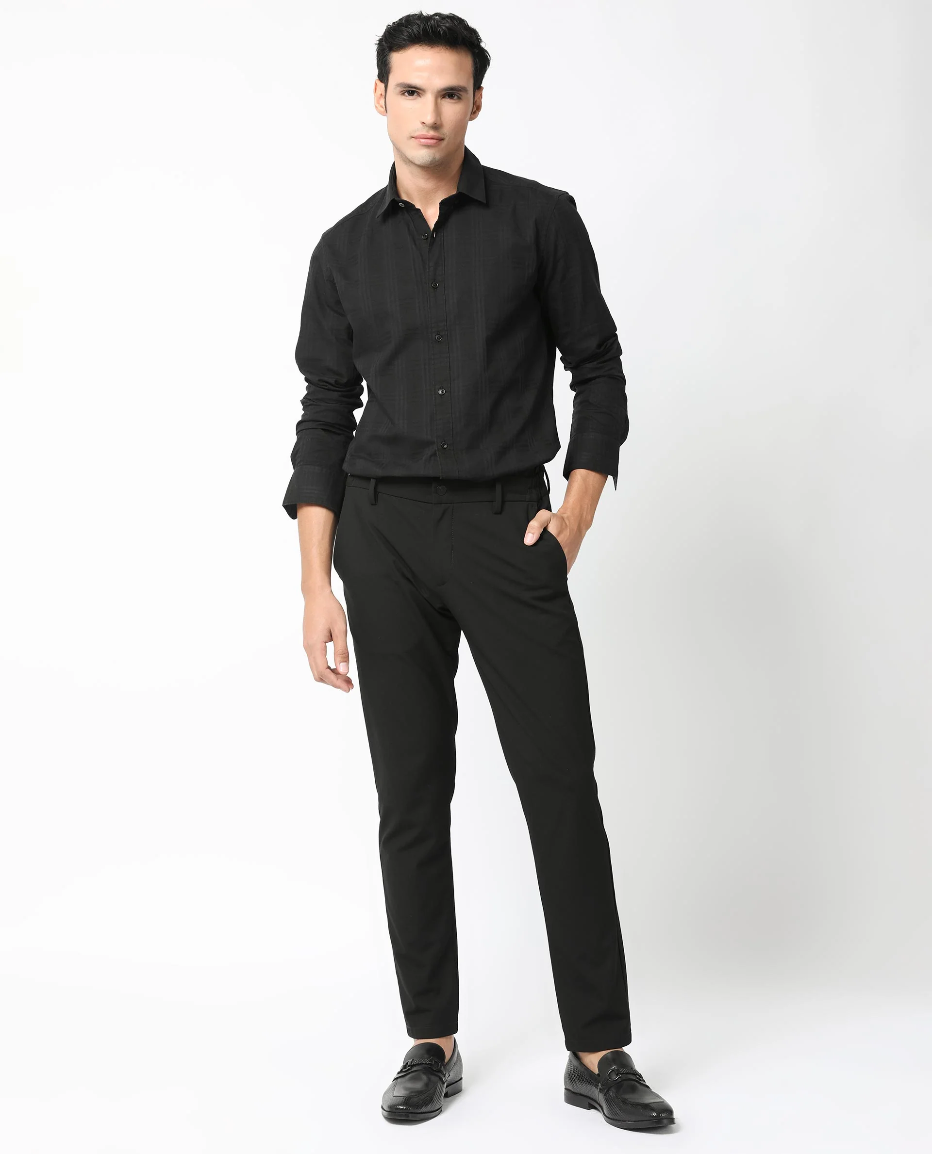 Rare Rabbit Men's Roar Black Cotton Checked Print Regular Fit Full Sleeve Collared Shirt - Image 3