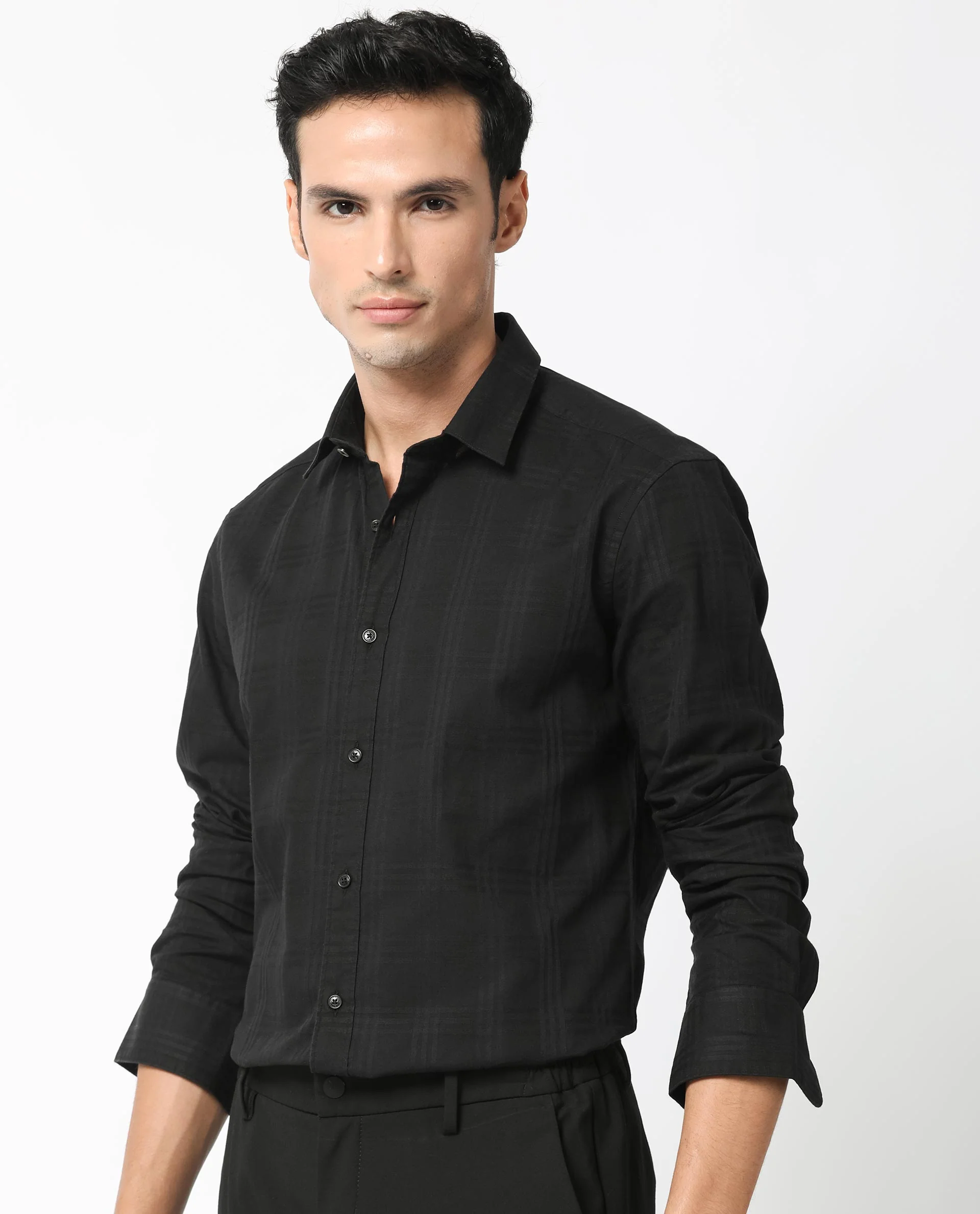 Rare Rabbit Men's Roar Black Cotton Checked Print Regular Fit Full Sleeve Collared Shirt - Image 4