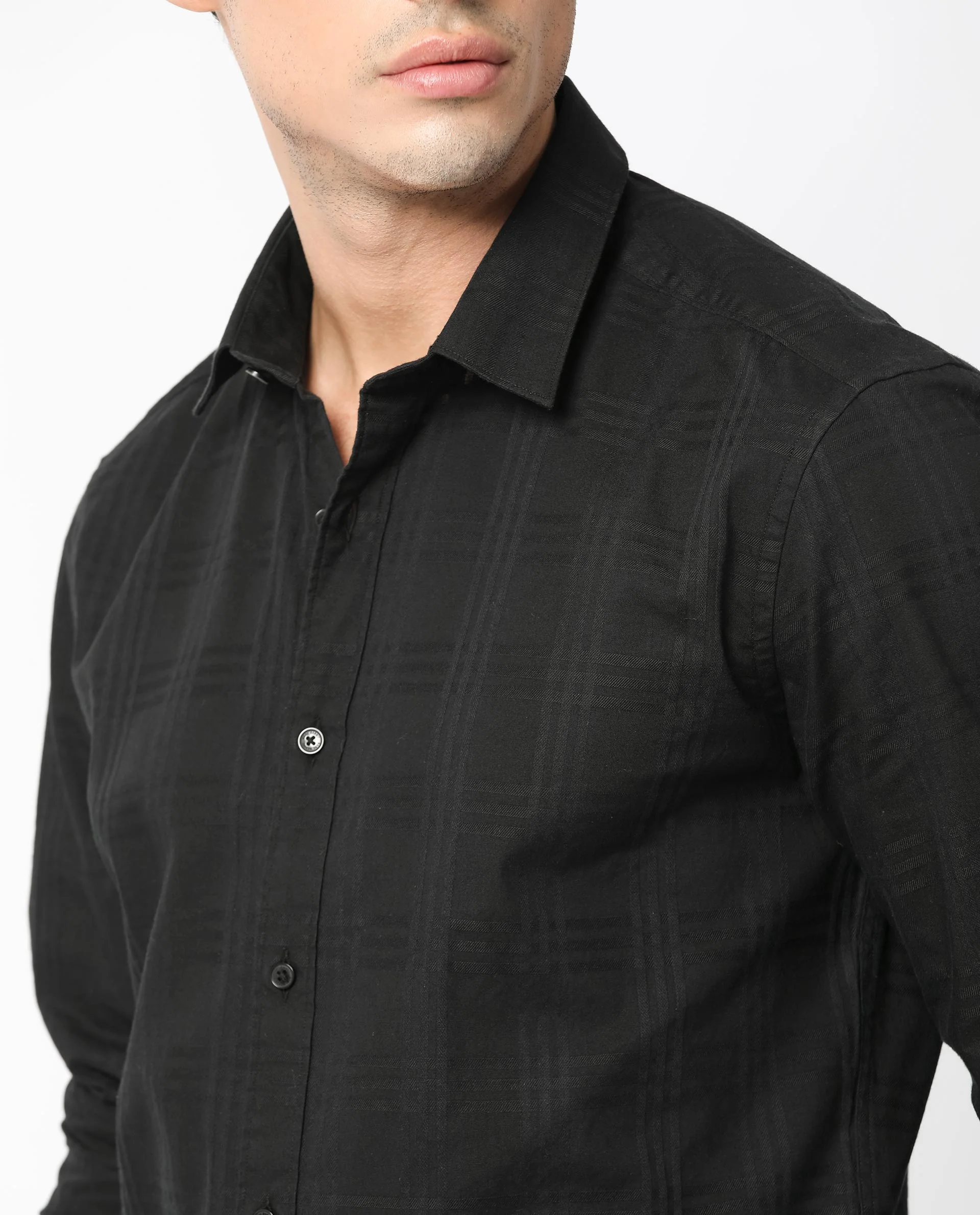 Rare Rabbit Men's Roar Black Cotton Checked Print Regular Fit Full Sleeve Collared Shirt - Image 5