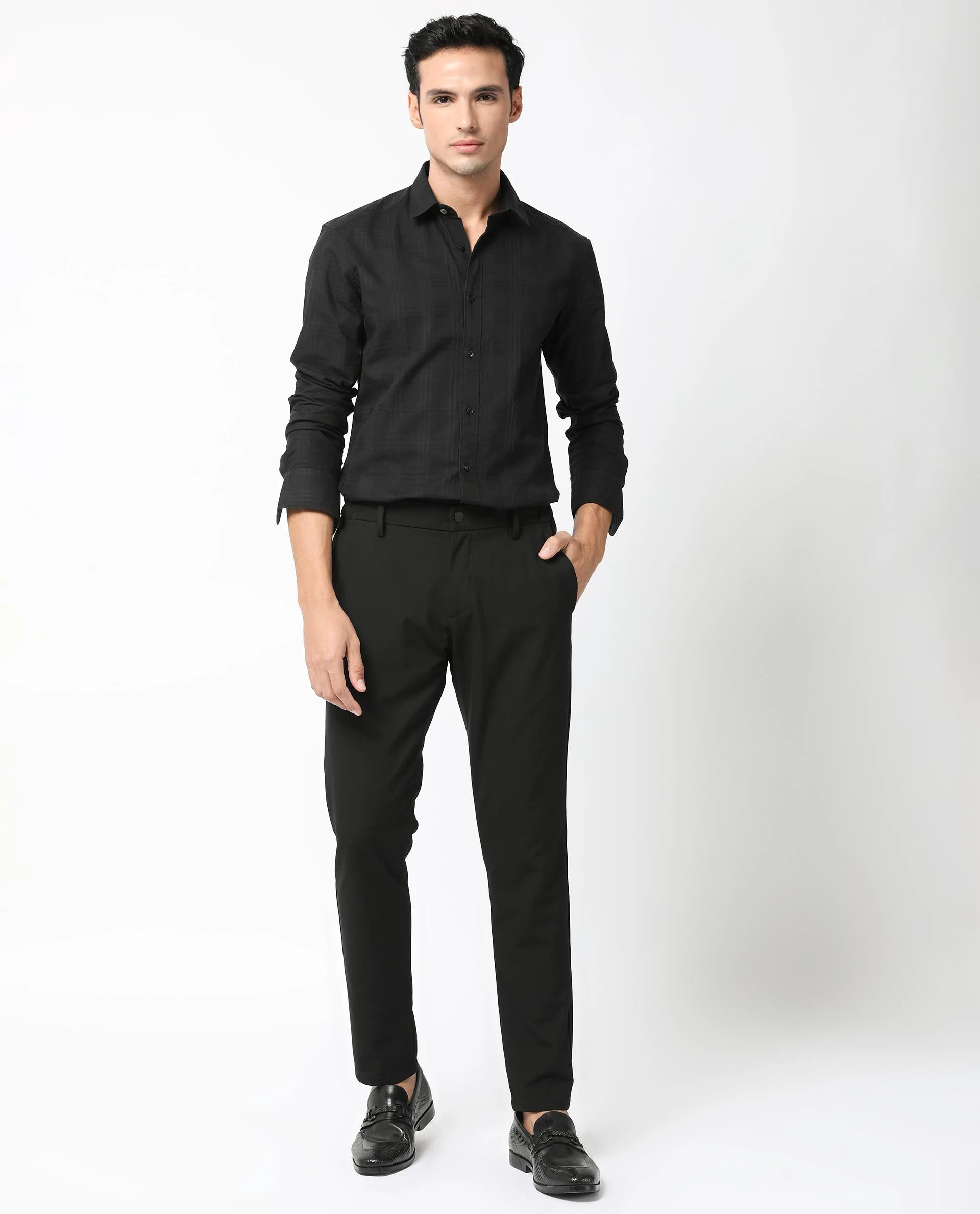 Rare Rabbit Men's Roar Black Cotton Checked Print Regular Fit Full Sleeve Collared Shirt - Image 7