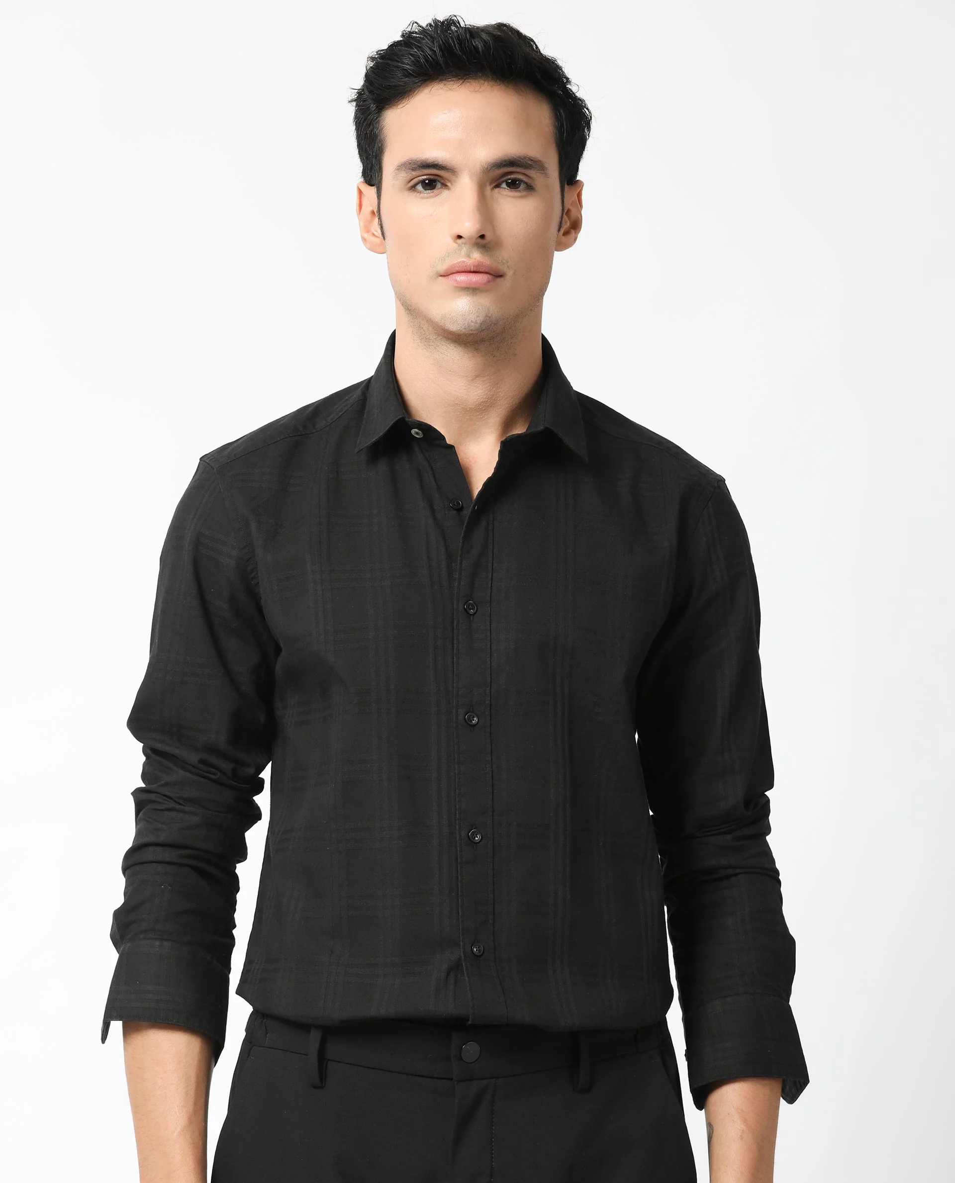 Rare Rabbit Men's Roar Black Cotton Checked Print Regular Fit Full Sleeve Collared Shirt - Image 8