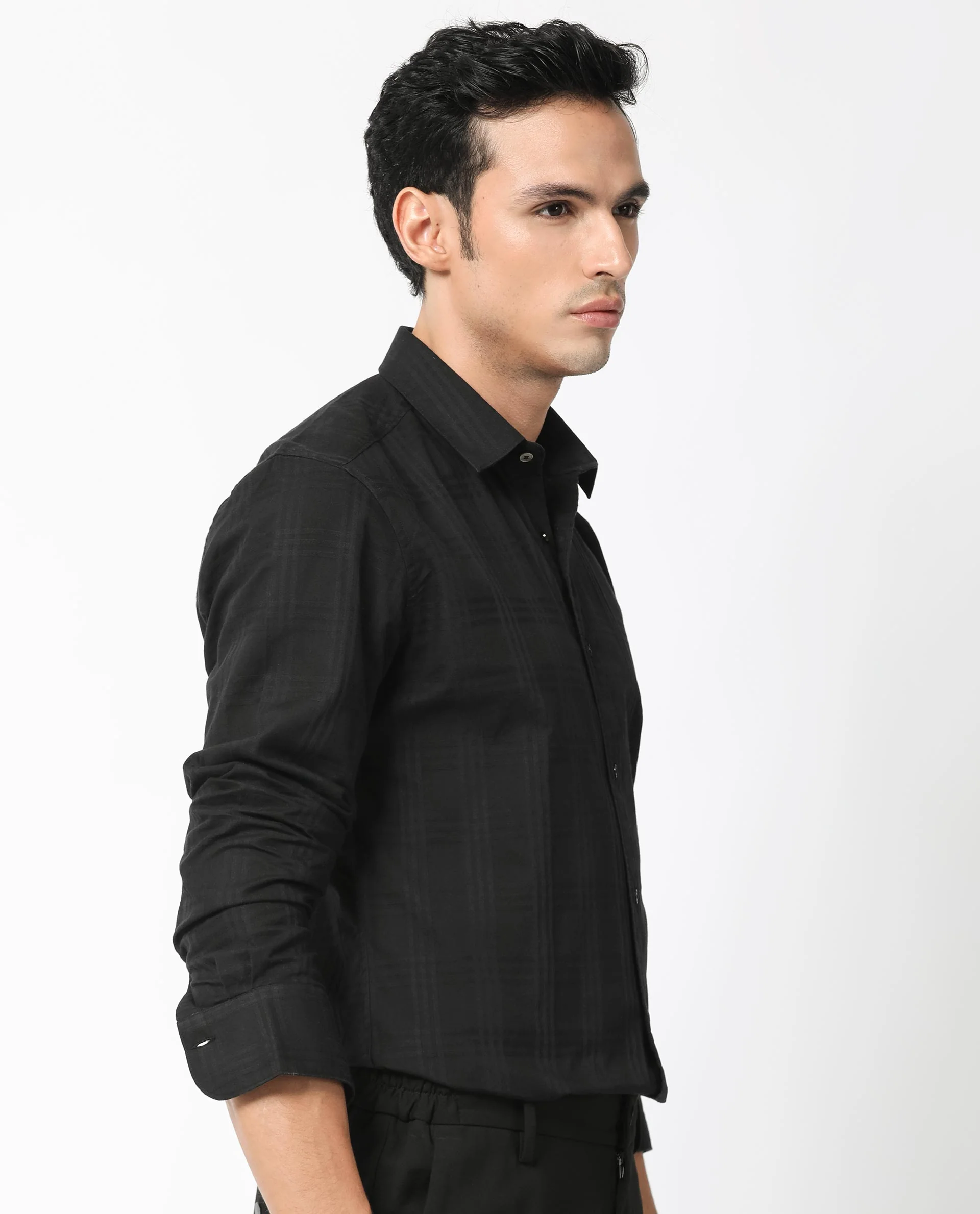 Rare Rabbit Men's Roar Black Cotton Checked Print Regular Fit Full Sleeve Collared Shirt - Image 9
