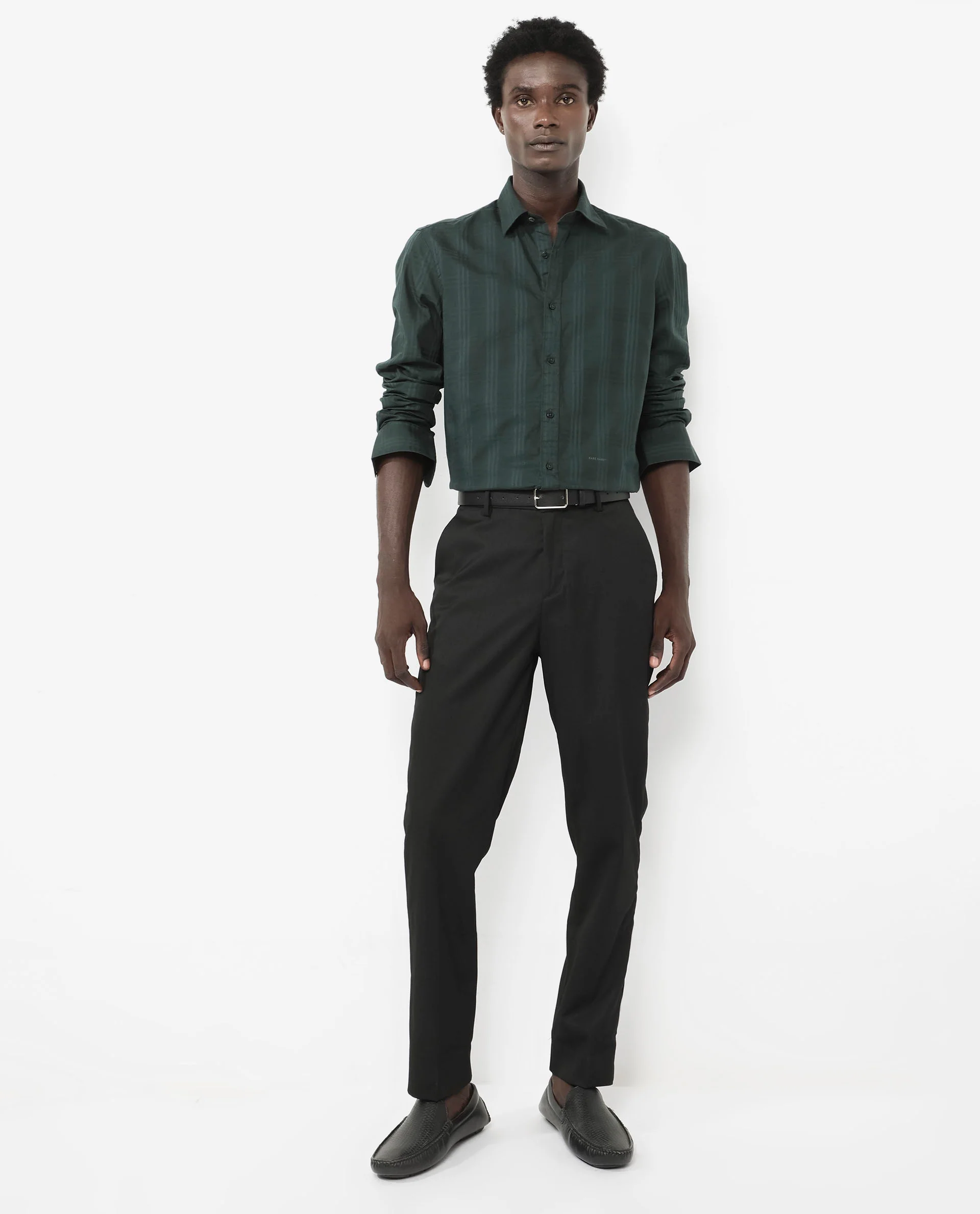 Rare Rabbit Men's Roar Dark Green Cotton Checked Print Regular Fit Full Sleeve Collared Shirt - Image 2