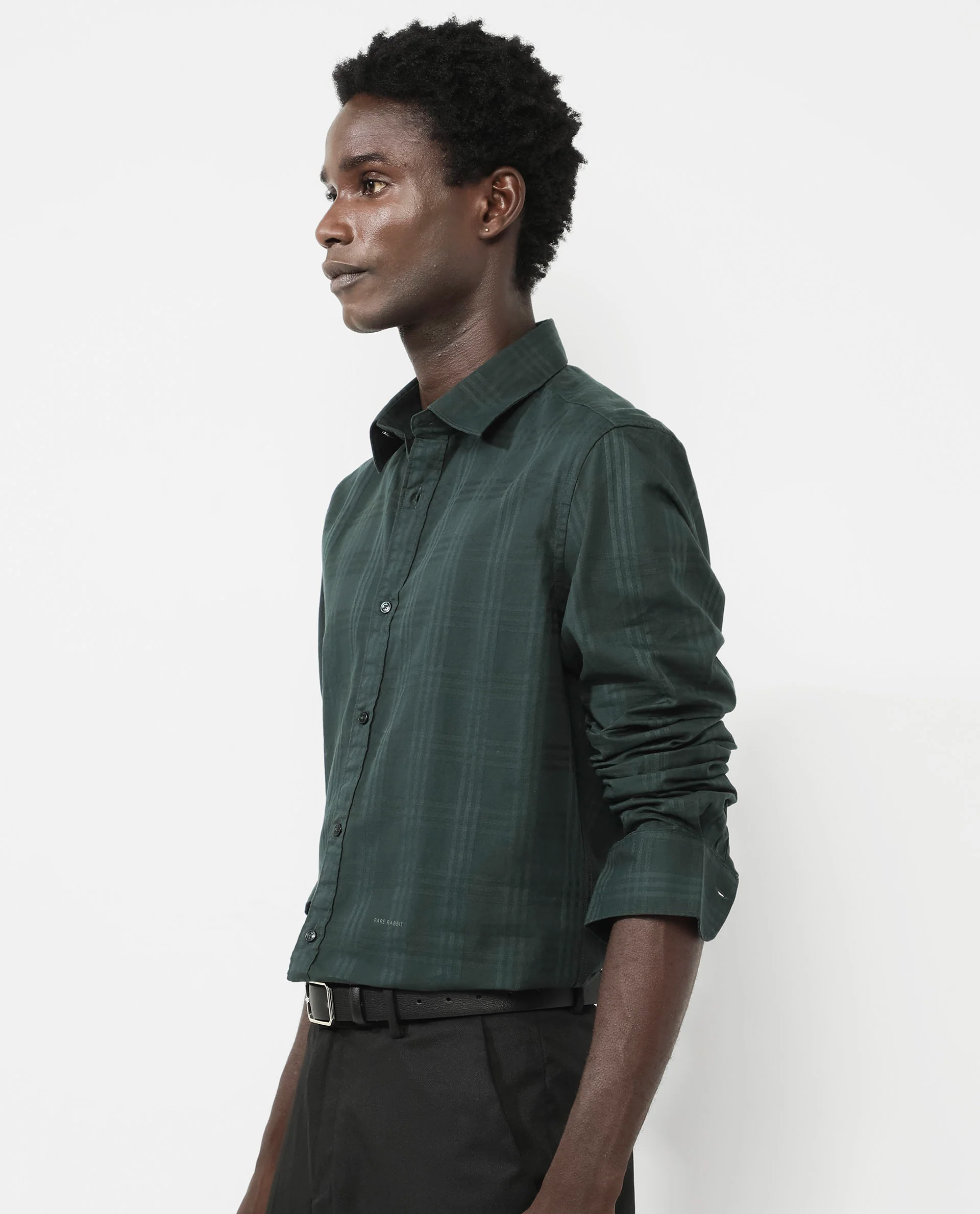 Rare Rabbit Men's Roar Dark Green Cotton Checked Print Regular Fit Full Sleeve Collared Shirt - Image 5