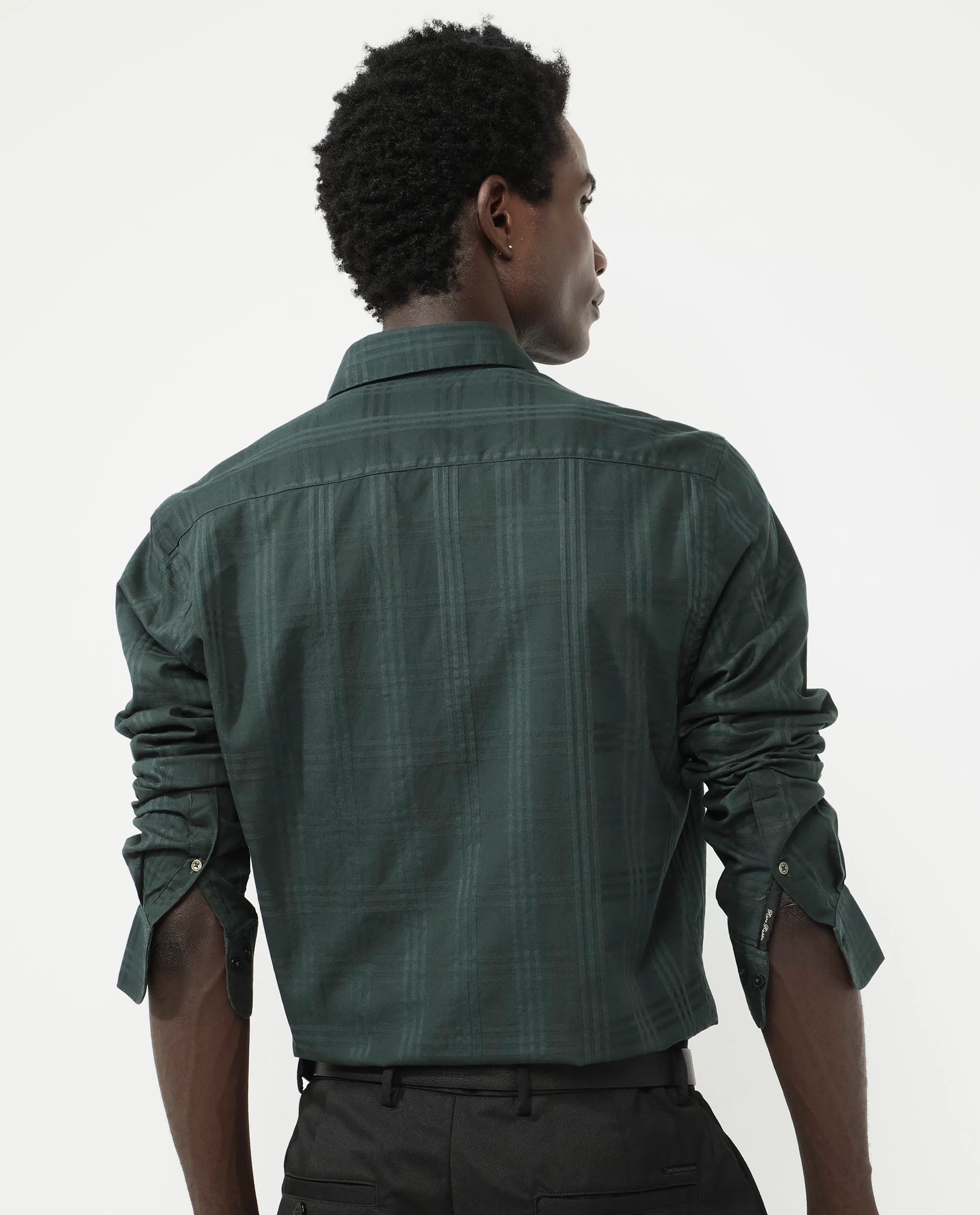 Rare Rabbit Men's Roar Dark Green Cotton Checked Print Regular Fit Full Sleeve Collared Shirt - Image 8