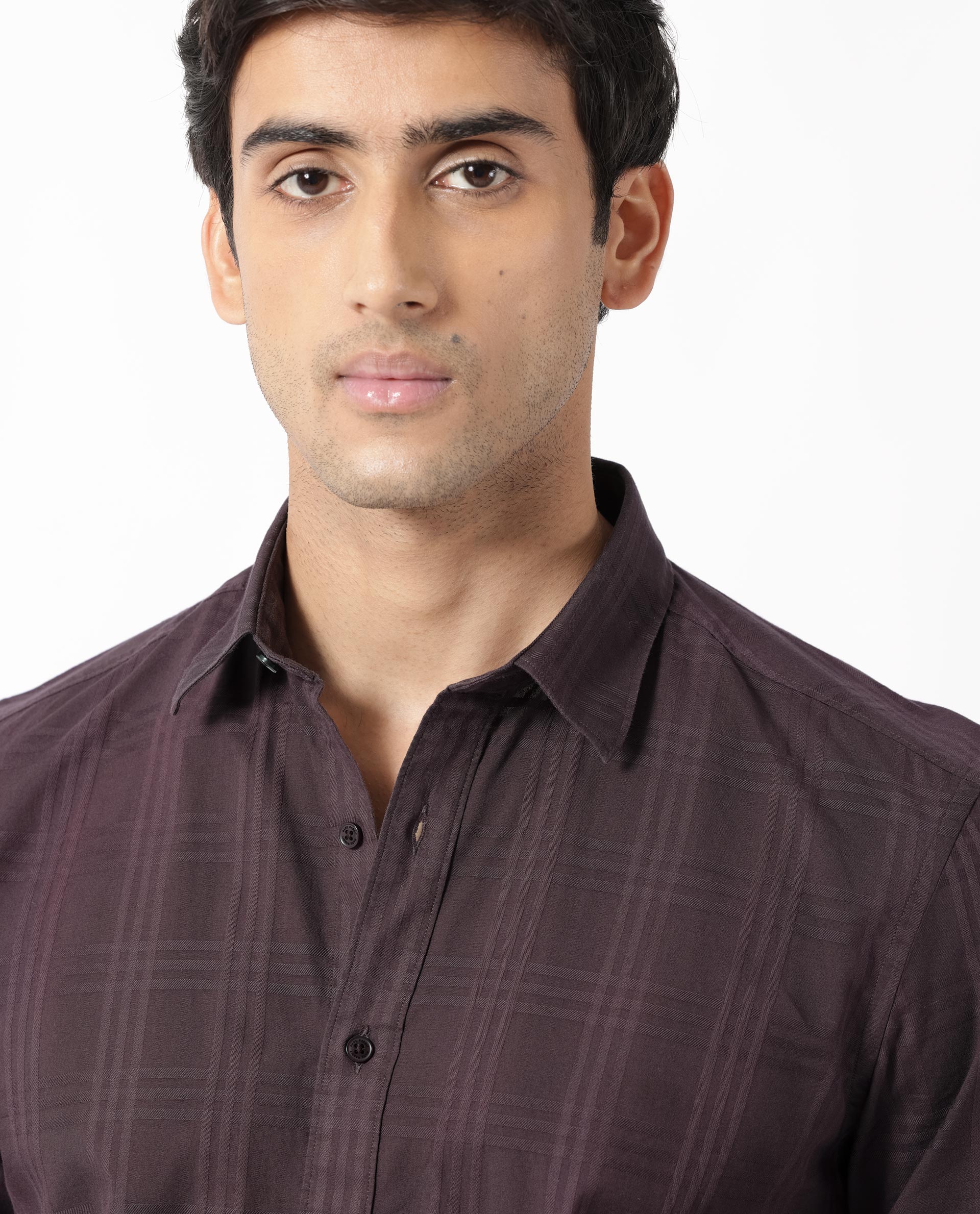 Rare Rabbit Men's Roar Dark Maroon Cotton Checked Print Regular Fit Full Sleeve Collared Shirt - Image 2