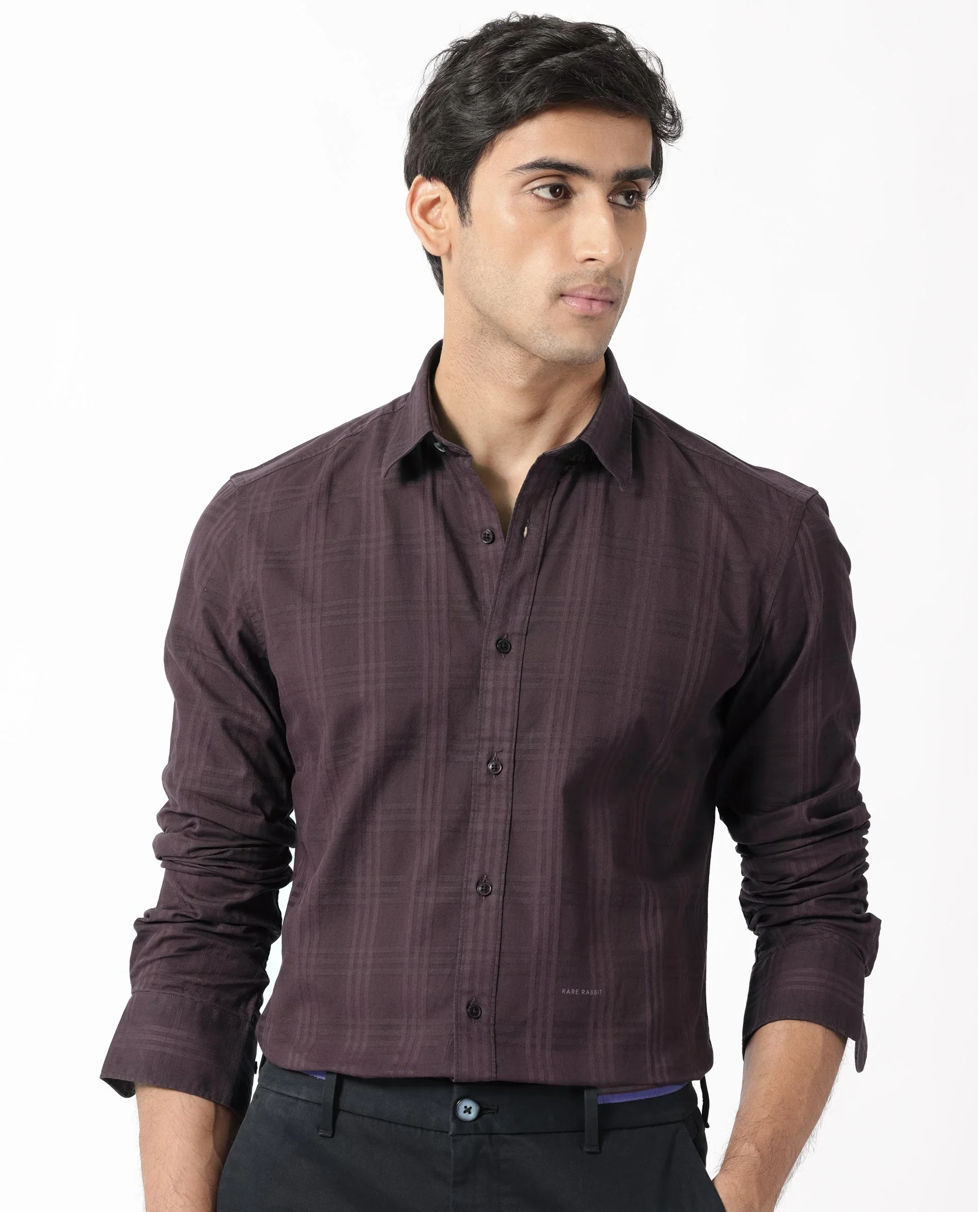 Rare Rabbit Men's Roar Dark Maroon Cotton Checked Print Regular Fit Full Sleeve Collared Shirt - Image 4