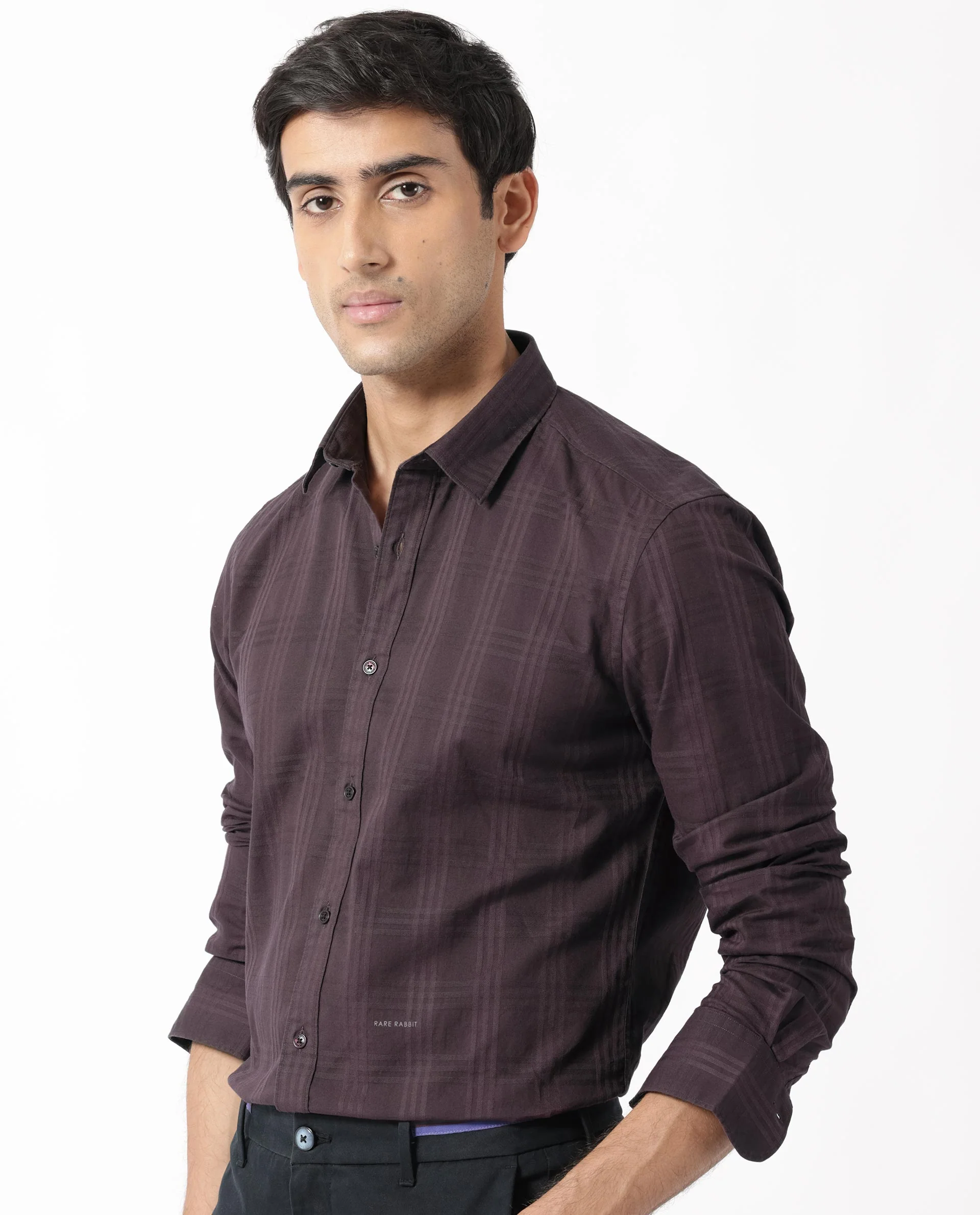 Rare Rabbit Men's Roar Dark Maroon Cotton Checked Print Regular Fit Full Sleeve Collared Shirt - Image 6