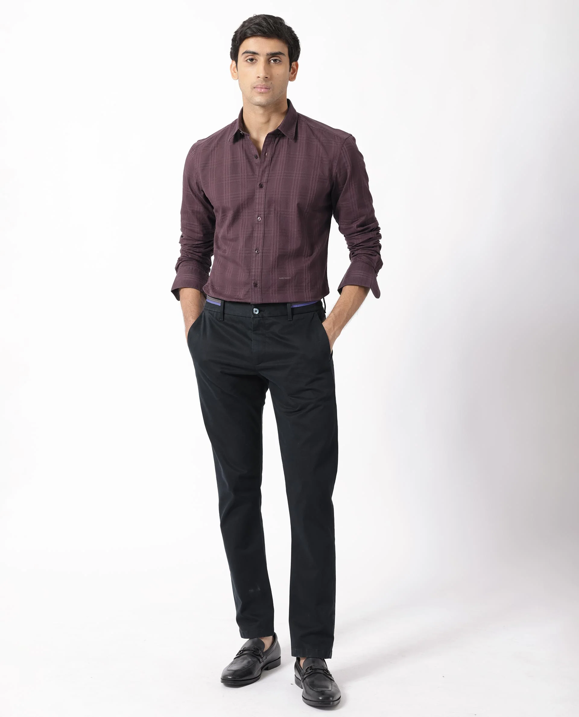 Rare Rabbit Men's Roar Dark Maroon Cotton Checked Print Regular Fit Full Sleeve Collared Shirt - Image 7