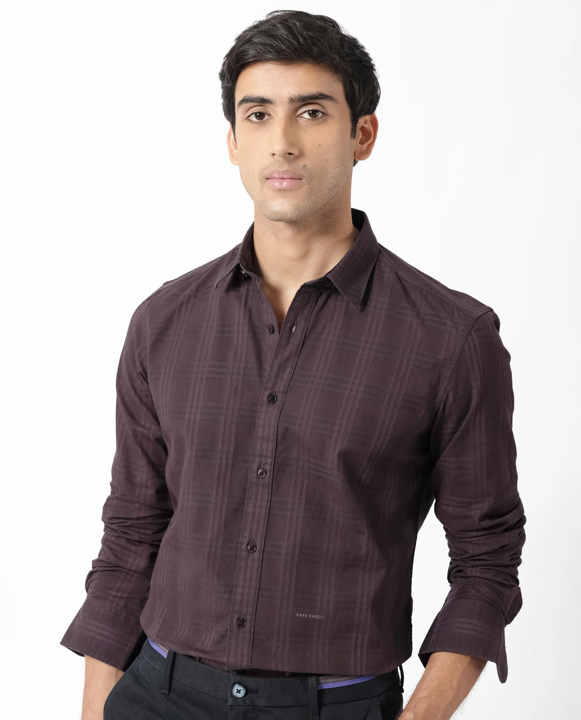 Rare Rabbit Men's Roar Dark Maroon Cotton Checked Print Regular Fit Full Sleeve Collared Shirt - Image 8