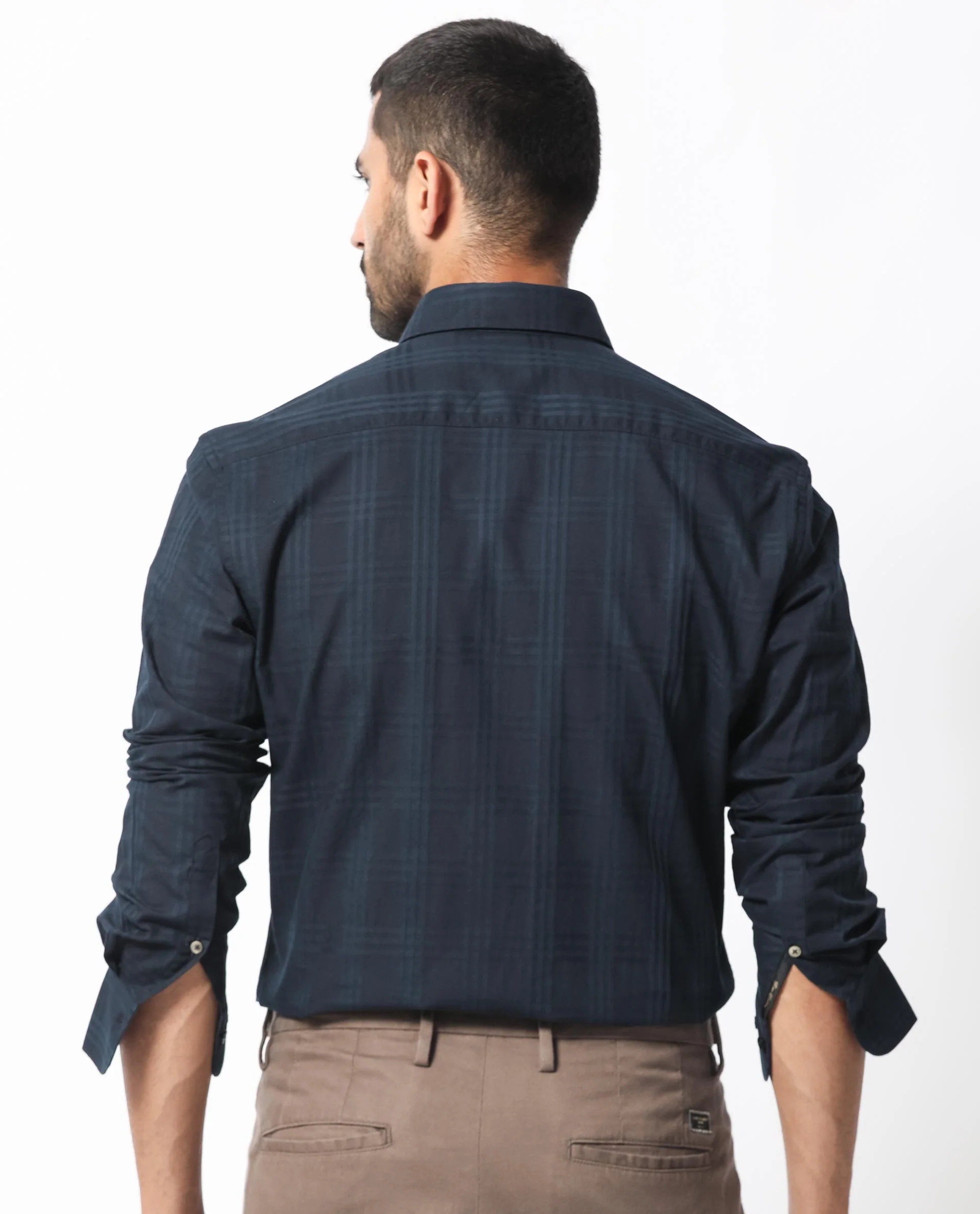 Rare Rabbit Men's Roar Navy Cotton Checked Print Regular Fit Full Sleeve Collared Shirt - Image 9