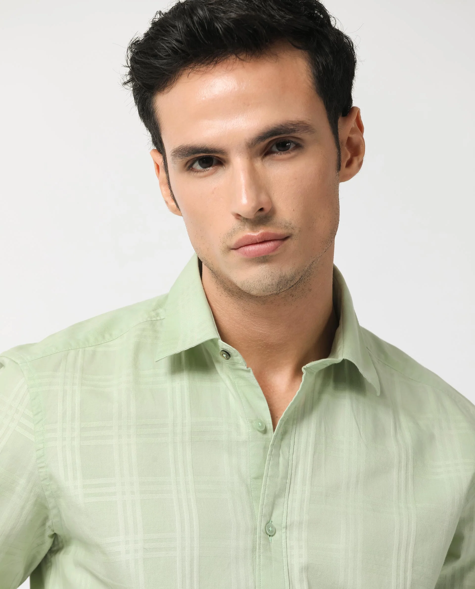 Rare Rabbit Men's Roar Pastel Green Cotton Checked Print Regular Fit Full Sleeve Collared Shirt - Image 7
