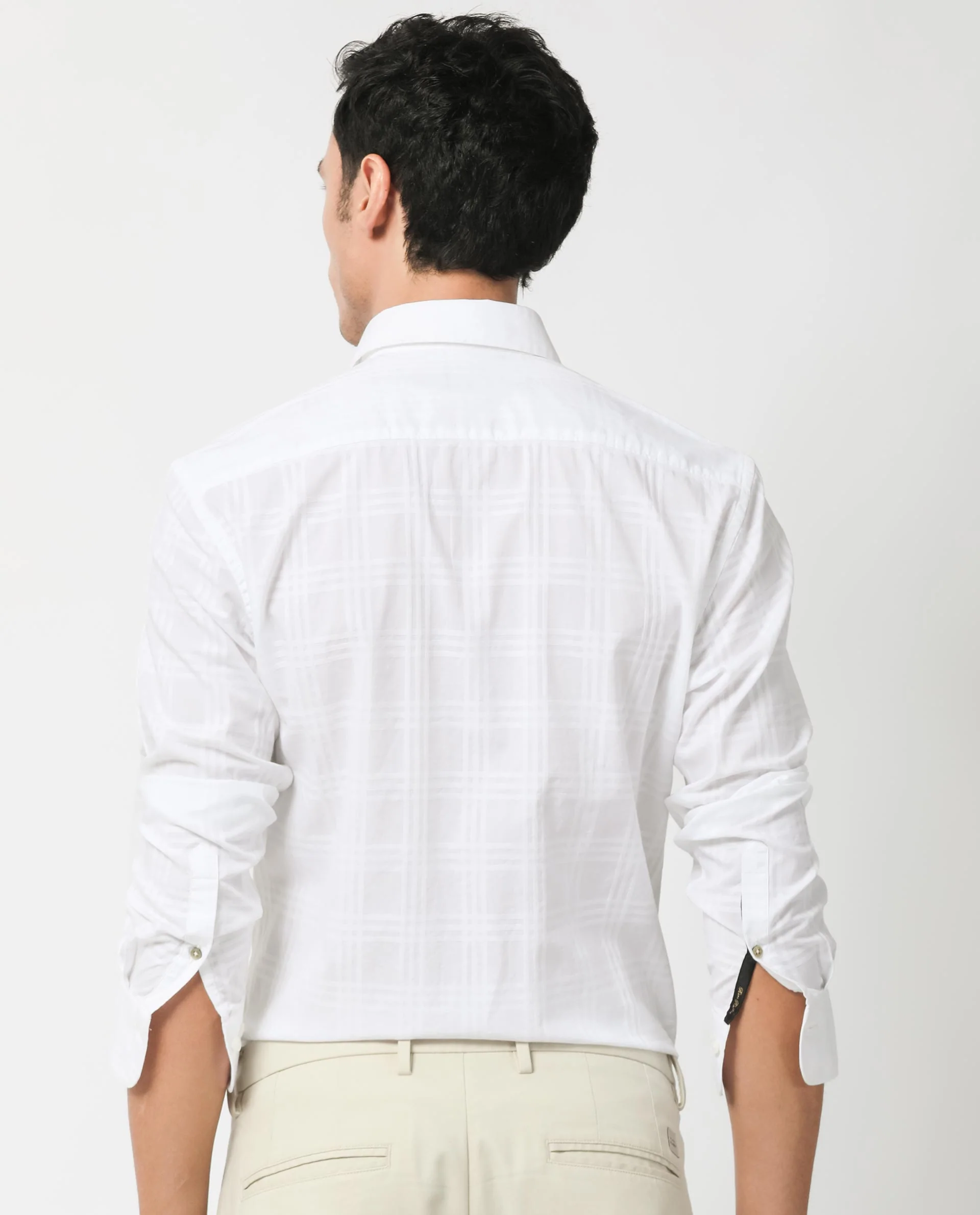 Rare Rabbit Men's Roar White Cotton Checked Print Regular Fit Full Sleeve Collared Shirt - Image 10