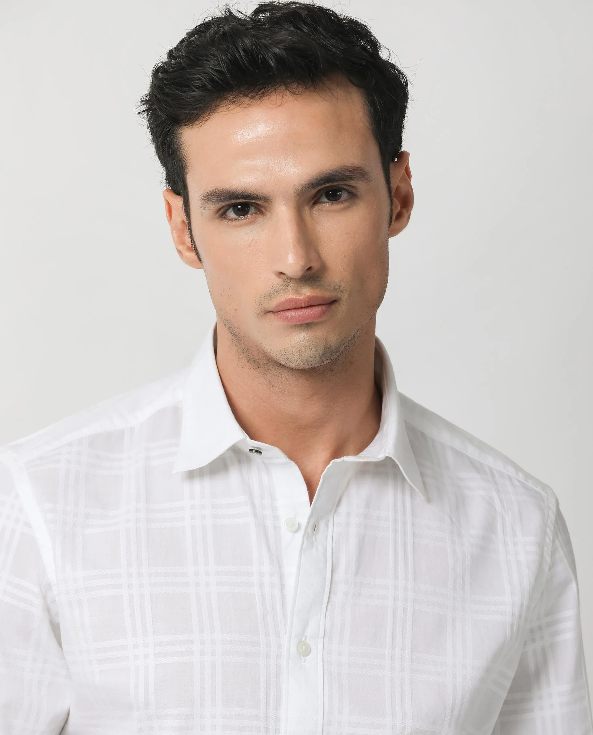 Rare Rabbit Men's Roar White Cotton Checked Print Regular Fit Full Sleeve Collared Shirt - Image 2