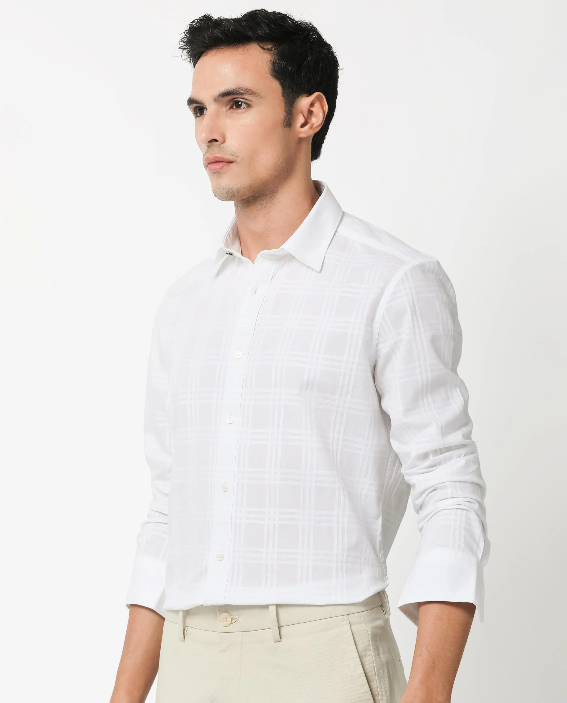 Rare Rabbit Men's Roar White Cotton Checked Print Regular Fit Full Sleeve Collared Shirt - Image 7