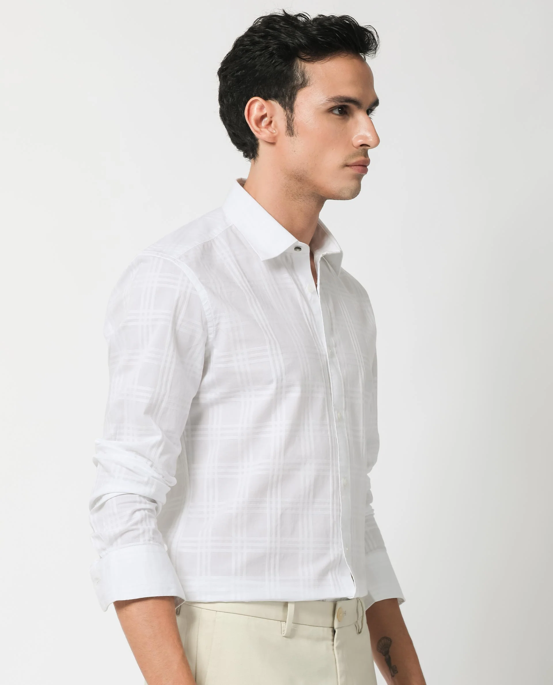 Rare Rabbit Men's Roar White Cotton Checked Print Regular Fit Full Sleeve Collared Shirt - Image 8