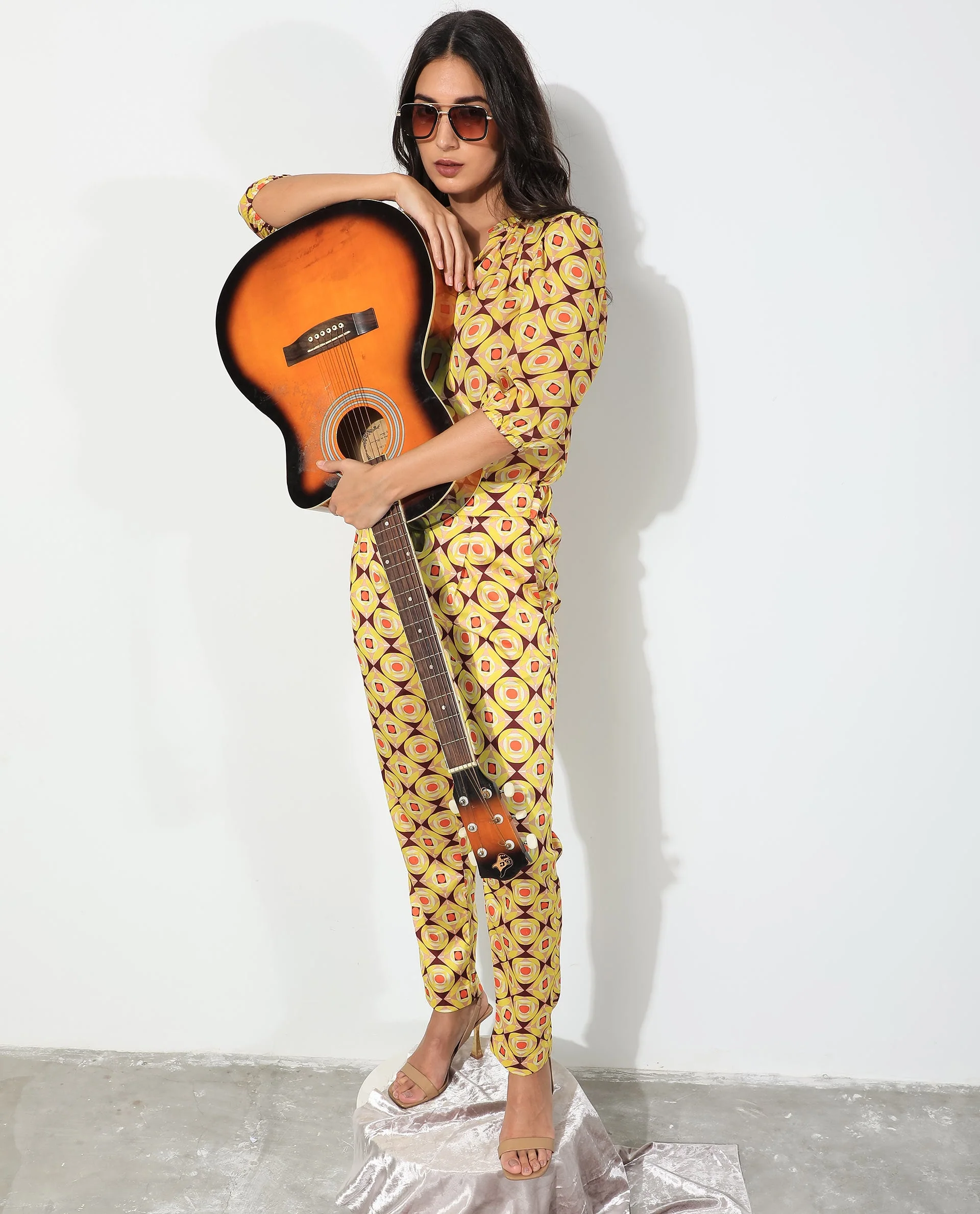 Rareism Women's Robbie Yellow Polyester Geometric Print Ankle Length Regular Fit Trouser - Image 10