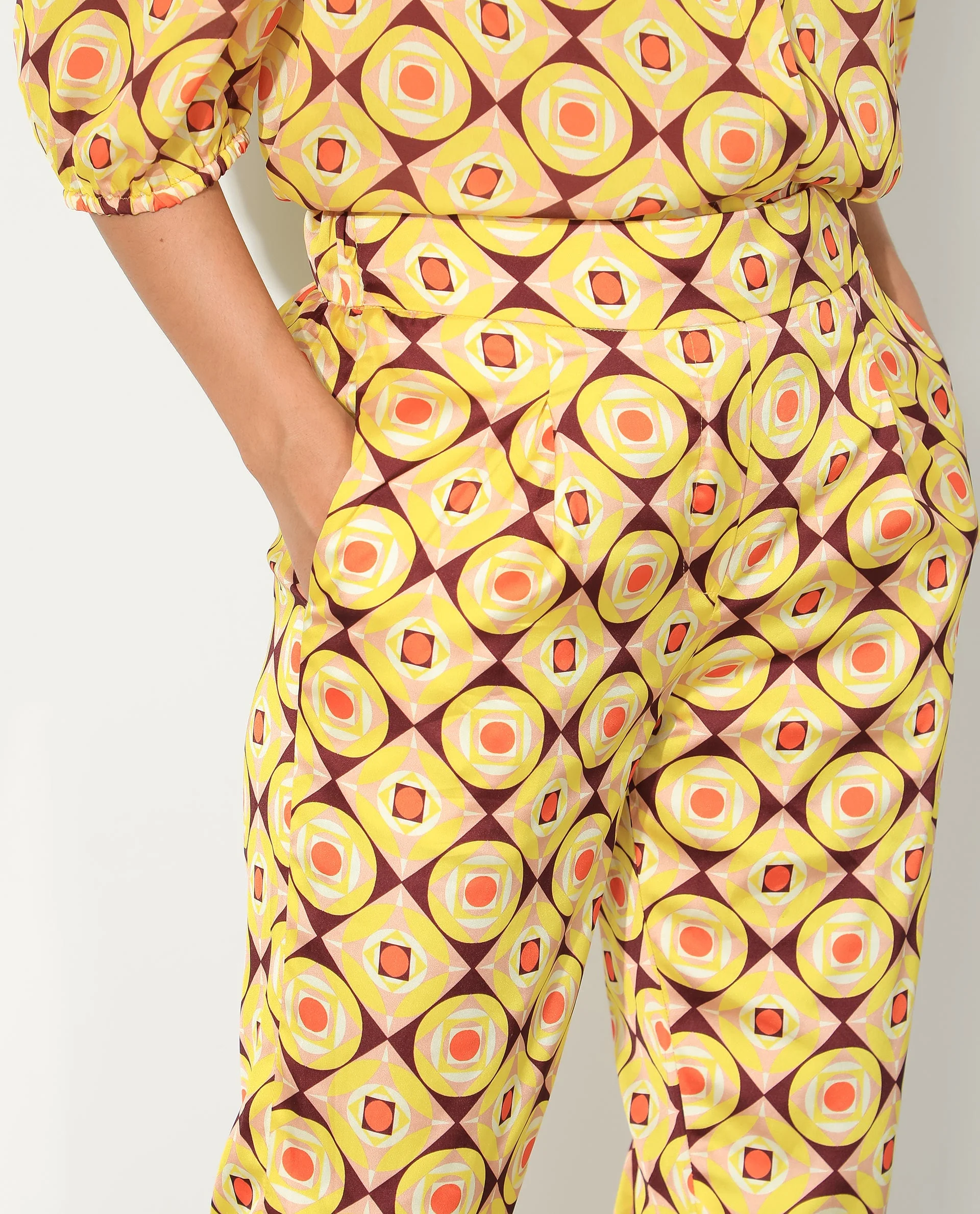 Rareism Women's Robbie Yellow Polyester Geometric Print Ankle Length Regular Fit Trouser - Image 6