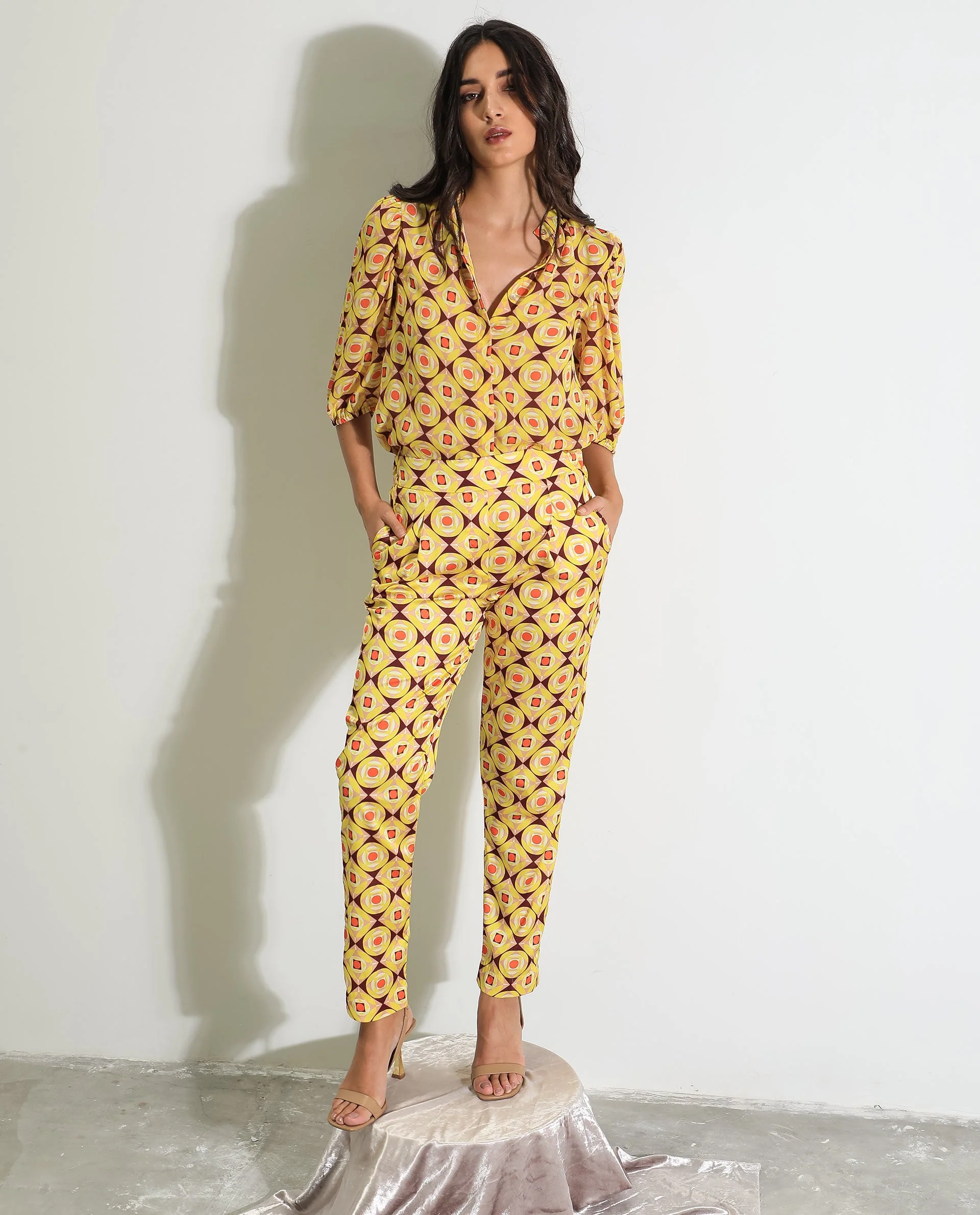 Rareism Women's Robbie Yellow Polyester Geometric Print Ankle Length Regular Fit Trouser - Image 8