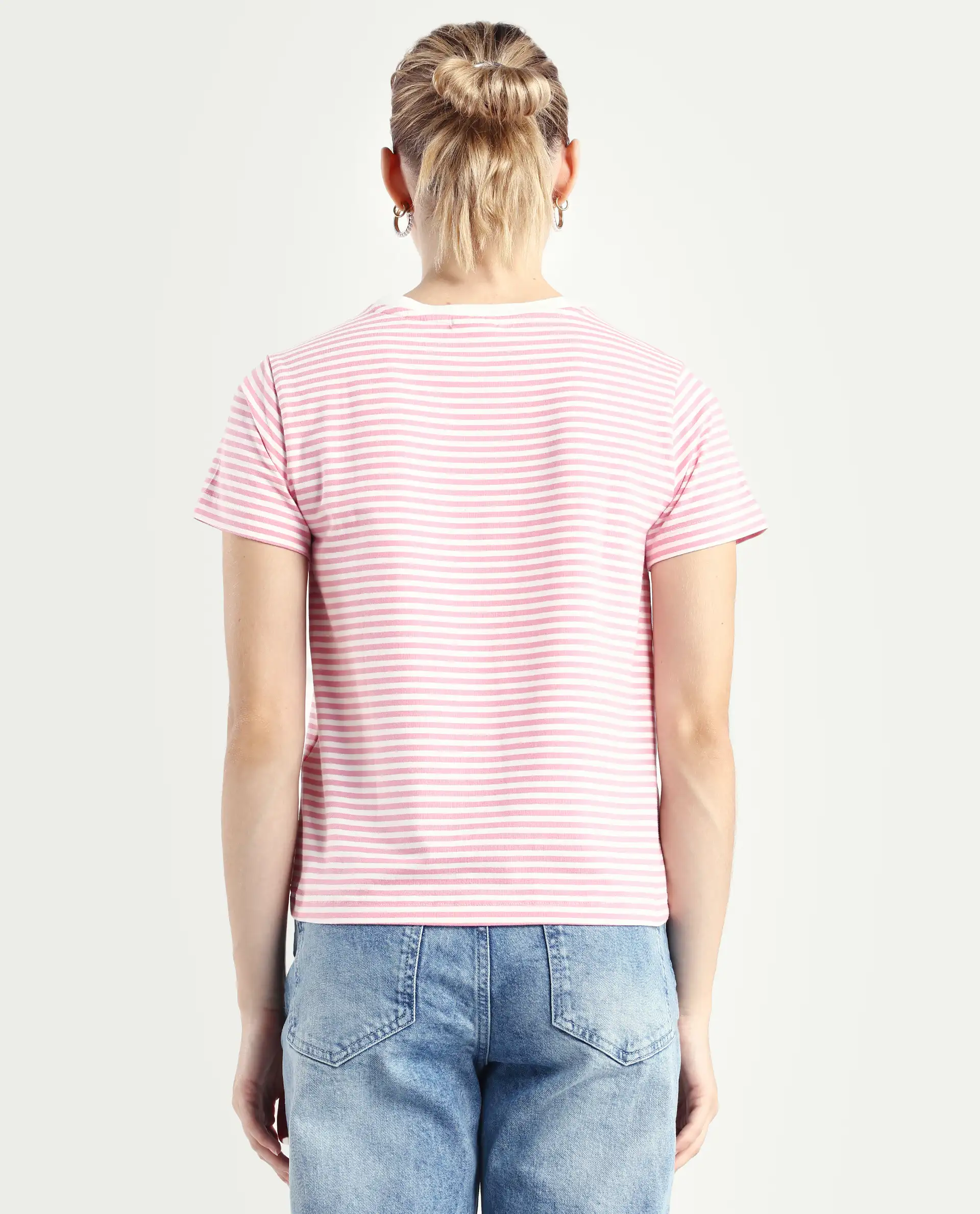 Rareism Women's Robbin Light Pink Cotton Blend Crew Neck Graphic Print Regular Fit T-Shirt - Image 7