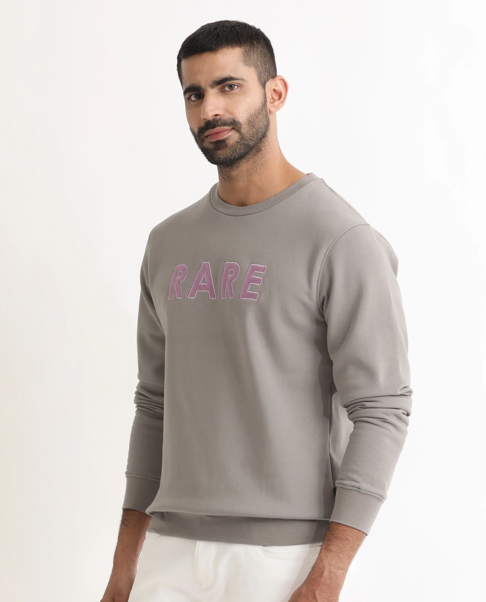 Rare Rabbit Men's Robbs Grey Cotton Graphic Print Relaxed Fit Full Sleeve Crew Neck Sweatshirt - Image 4