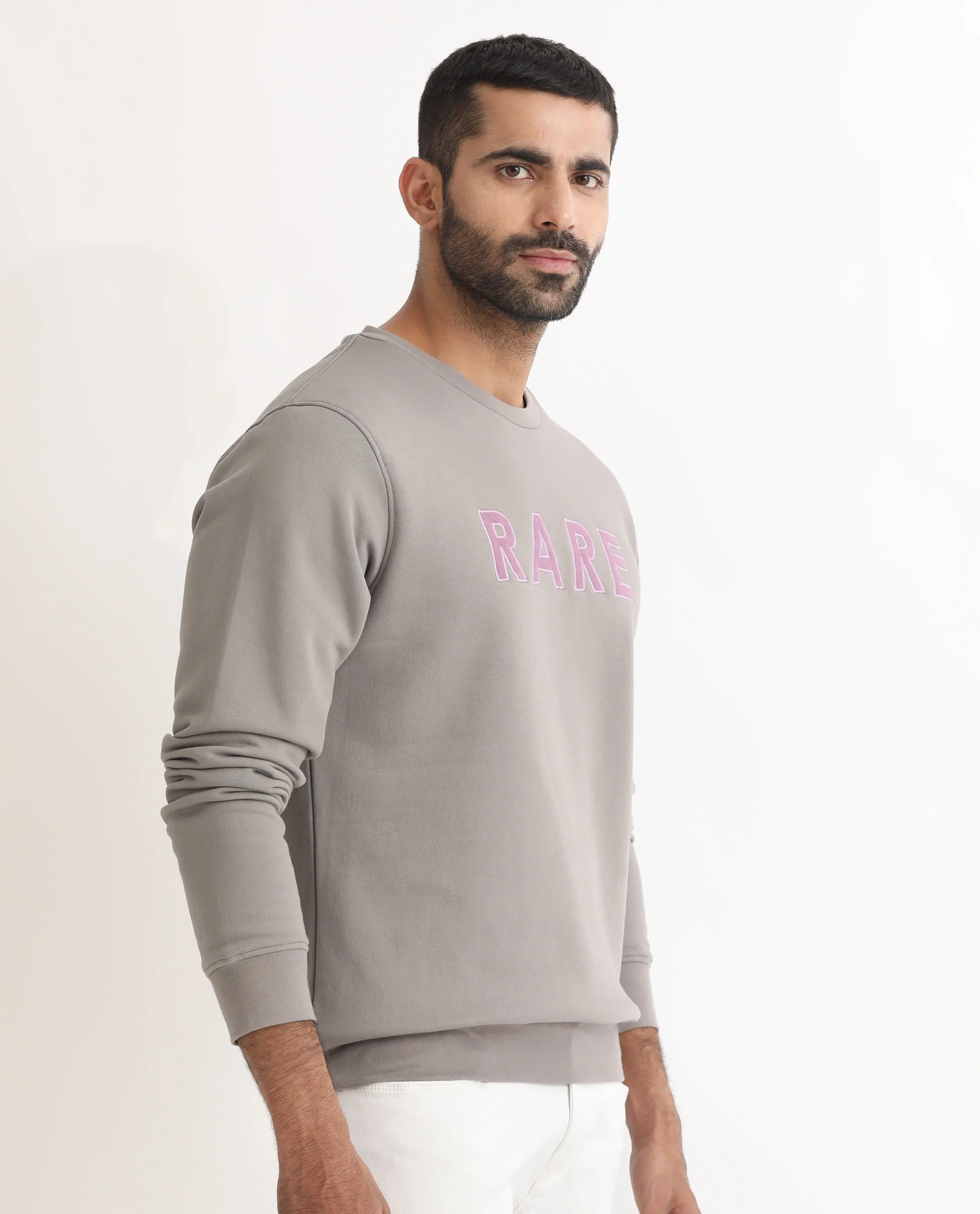 Rare Rabbit Men's Robbs Grey Cotton Graphic Print Relaxed Fit Full Sleeve Crew Neck Sweatshirt - Image 5
