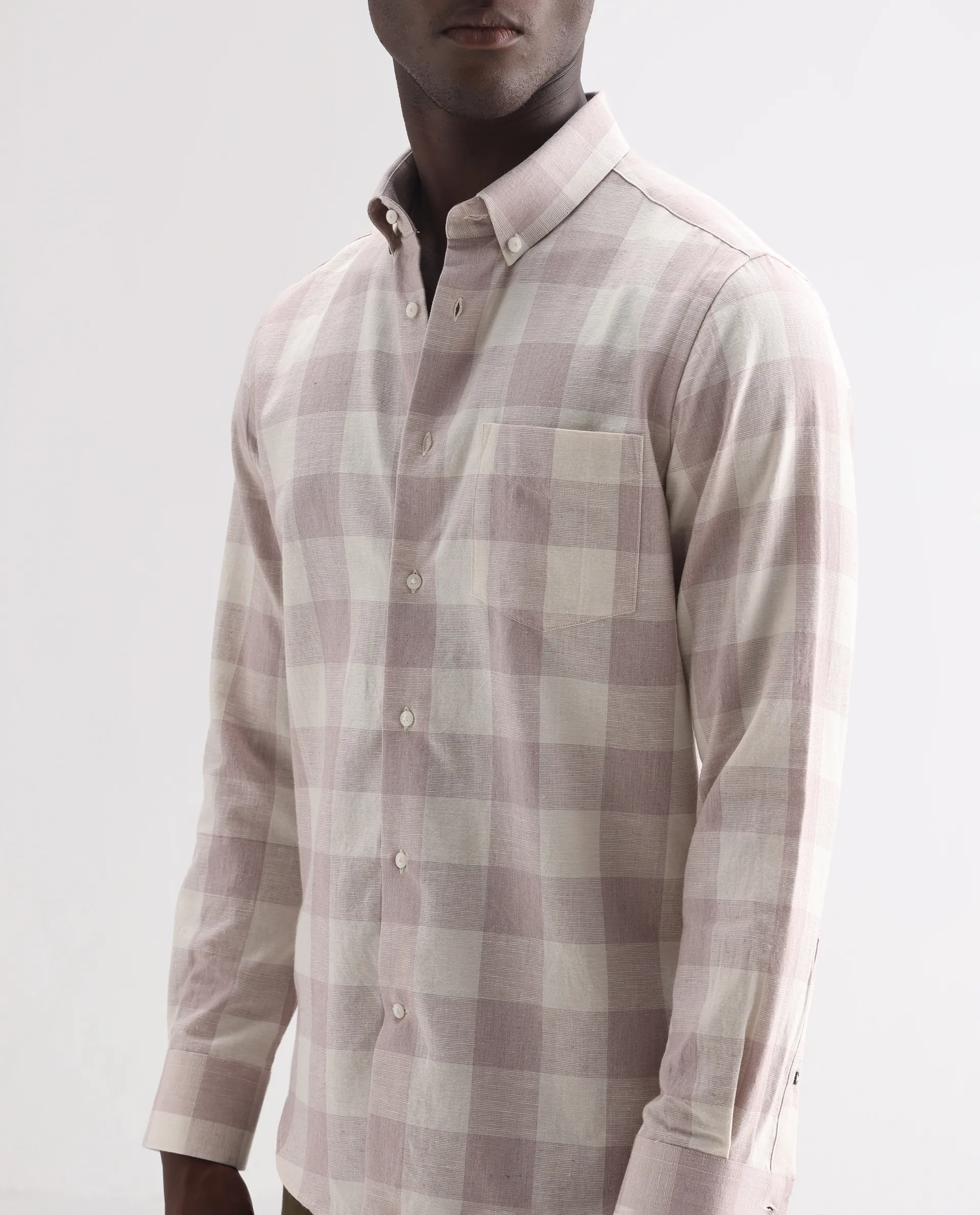 Rare Rabbit Men's Robina Pink 100% Linen Checked Print Regular Fit Full Sleeve Collared Shirt - Image 3