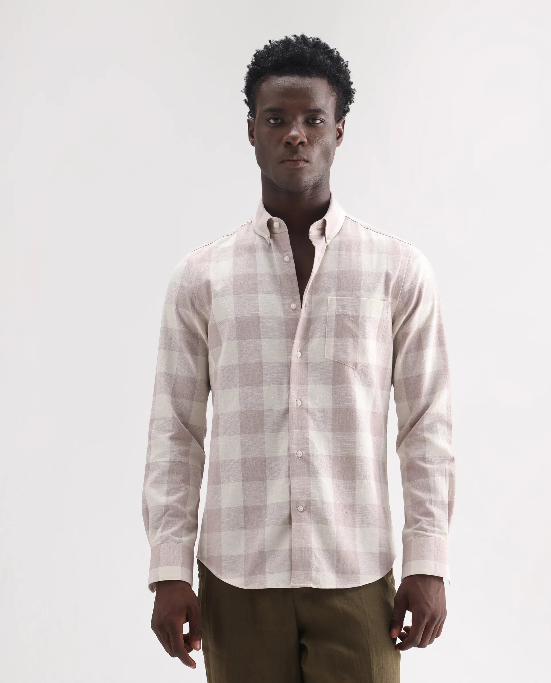 Rare Rabbit Men's Robina Pink 100% Linen Checked Print Regular Fit Full Sleeve Collared Shirt - Image 4