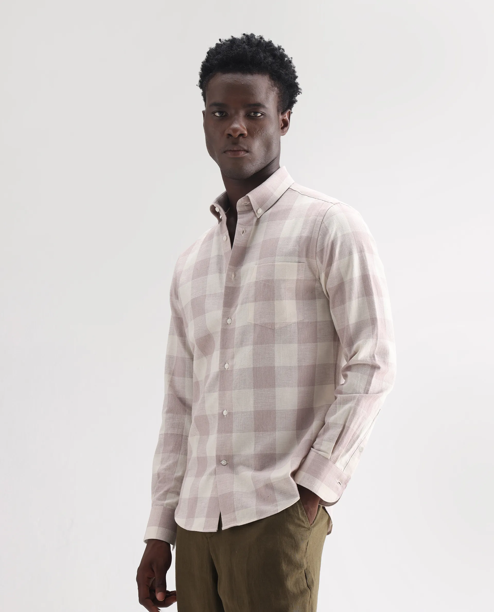 Rare Rabbit Men's Robina Pink 100% Linen Checked Print Regular Fit Full Sleeve Collared Shirt - Image 5