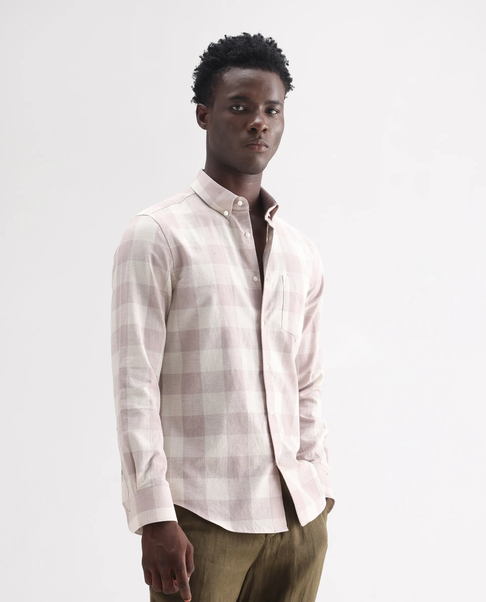 Rare Rabbit Men's Robina Pink 100% Linen Checked Print Regular Fit Full Sleeve Collared Shirt - Image 6