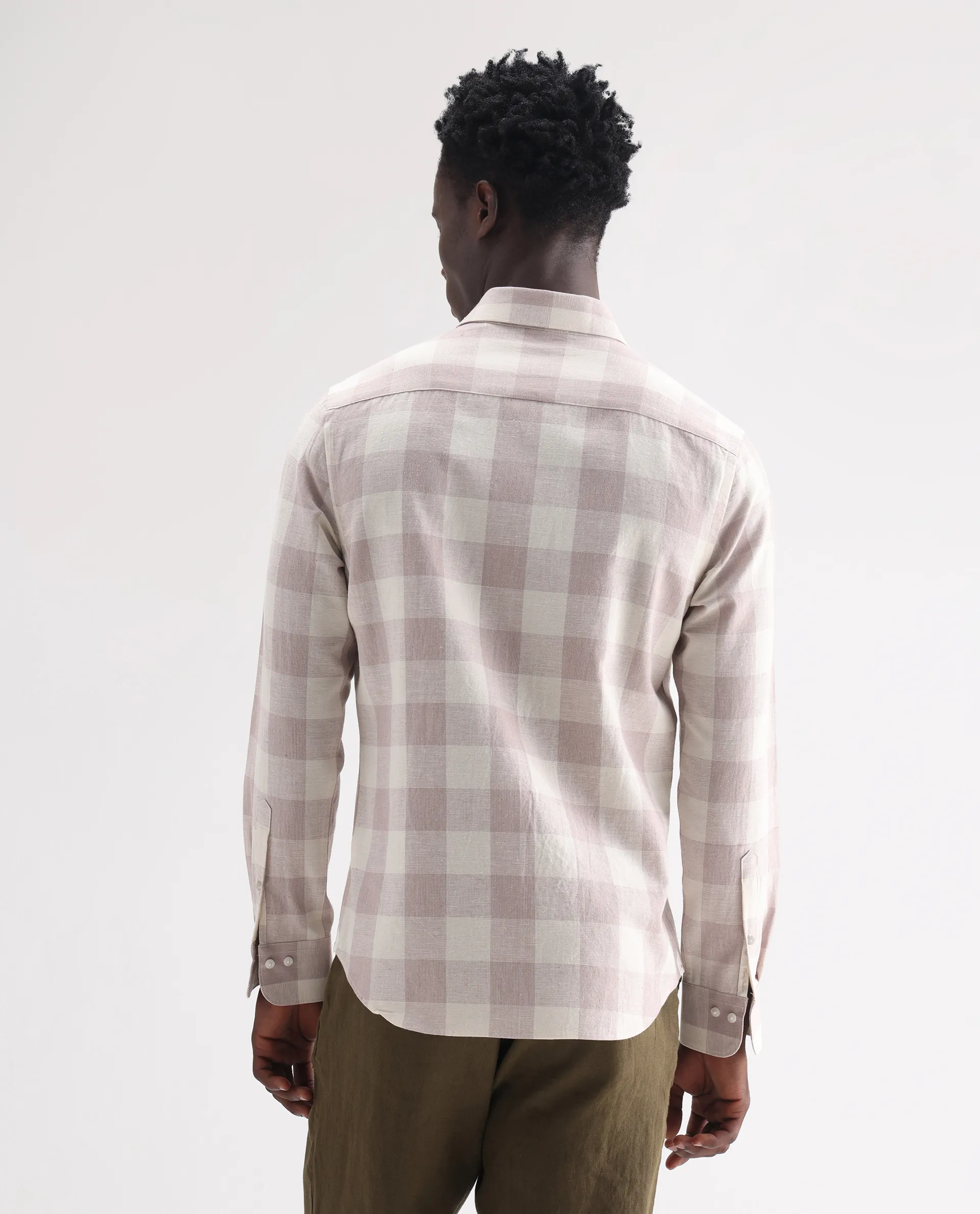 Rare Rabbit Men's Robina Pink 100% Linen Checked Print Regular Fit Full Sleeve Collared Shirt - Image 8
