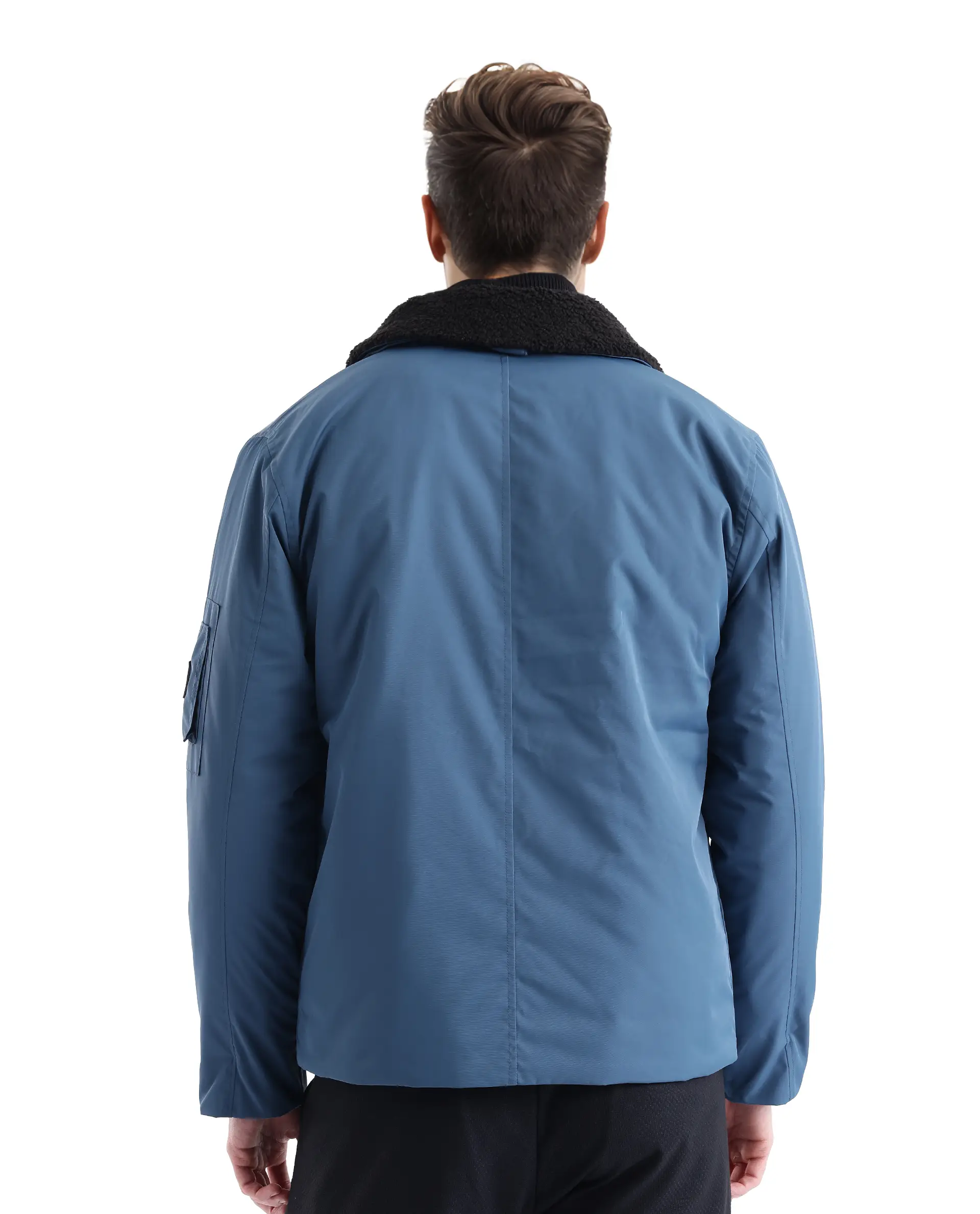 Rare Rabbit Men's Roboss Teal Polyester Plain Regular Fit Full Sleeve Spread Collar Jacket - Image 4