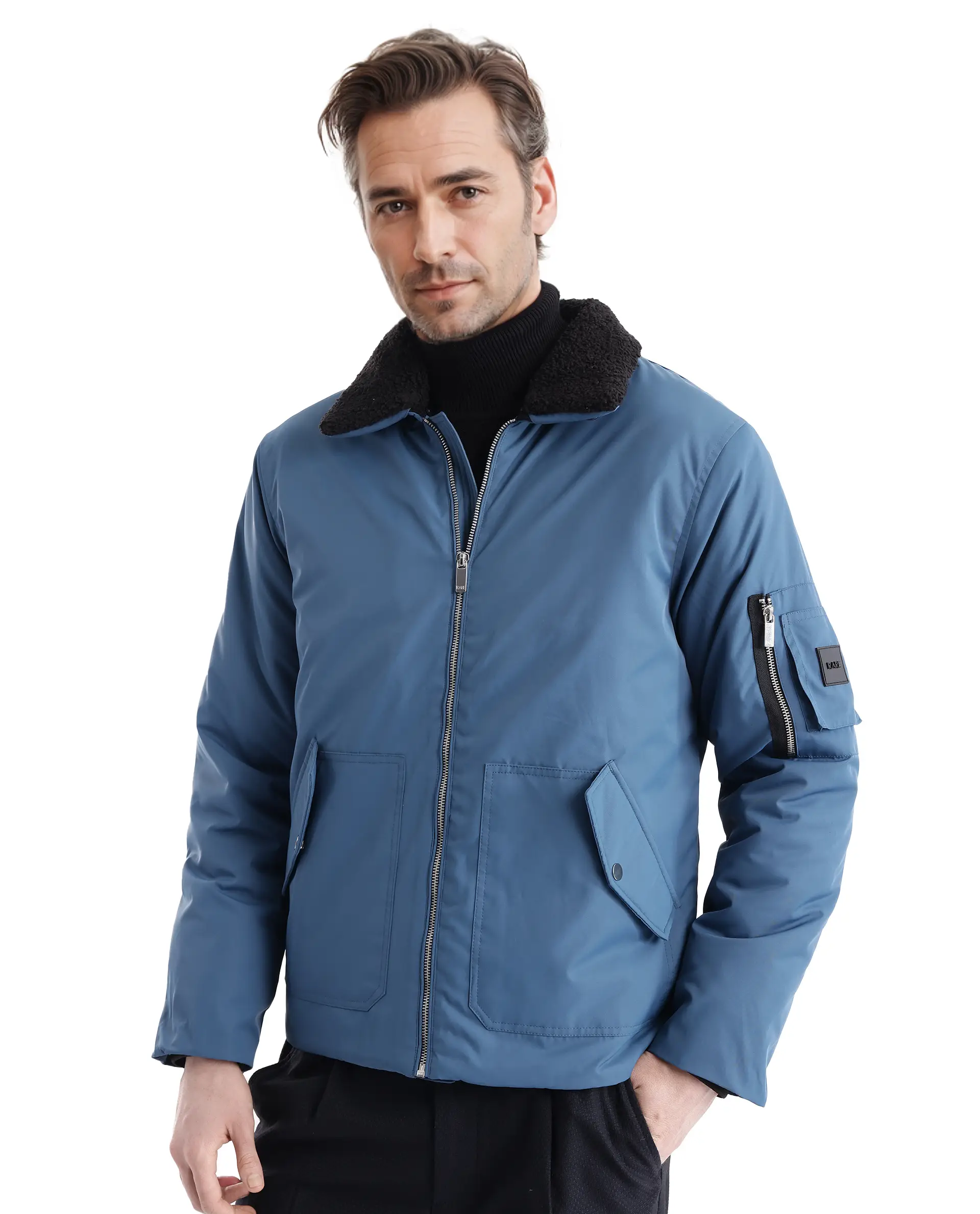 Rare Rabbit Men's Roboss Teal Polyester Plain Regular Fit Full Sleeve Spread Collar Jacket - Image 5