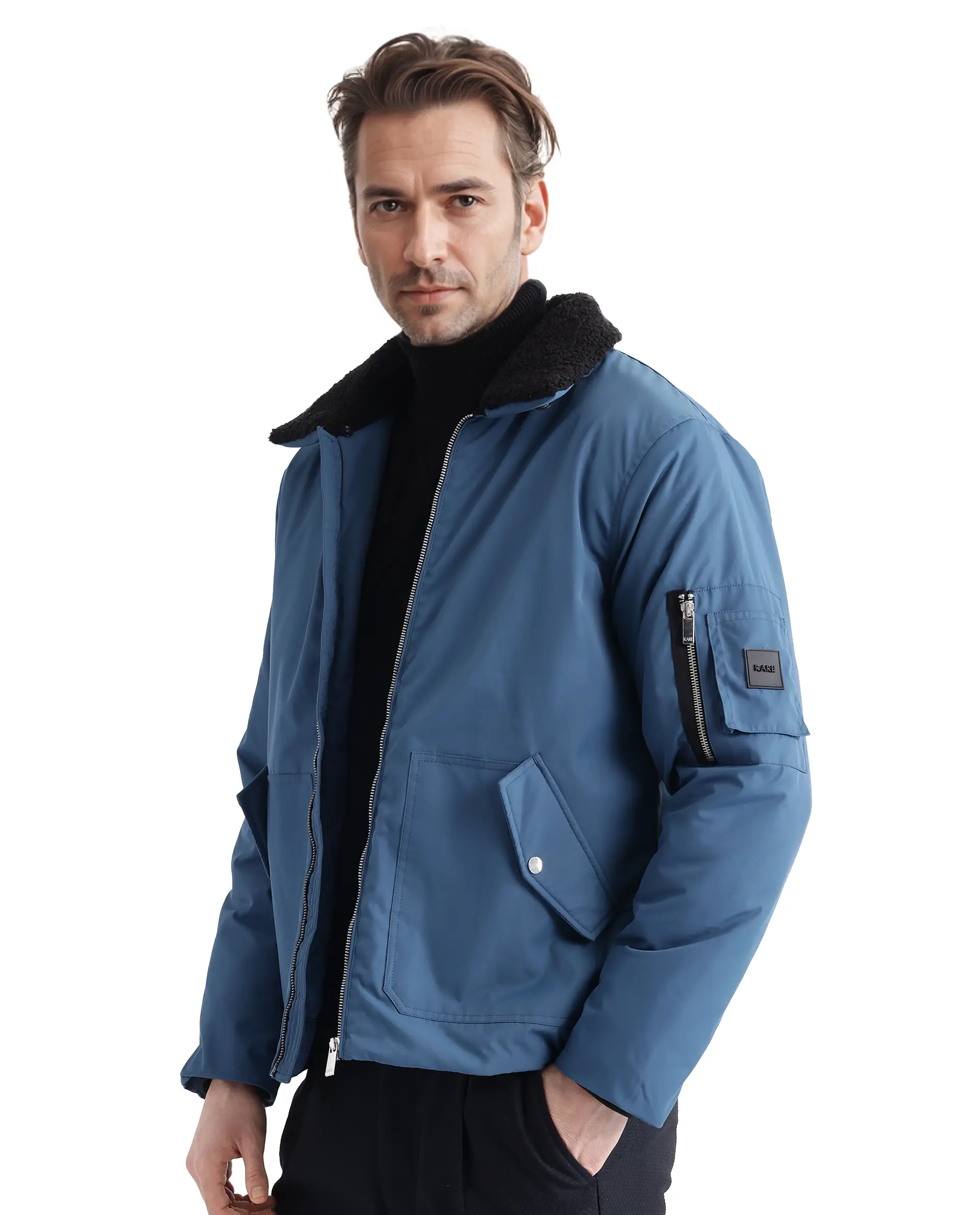 Rare Rabbit Men's Roboss Teal Polyester Plain Regular Fit Full Sleeve Spread Collar Jacket - Image 6