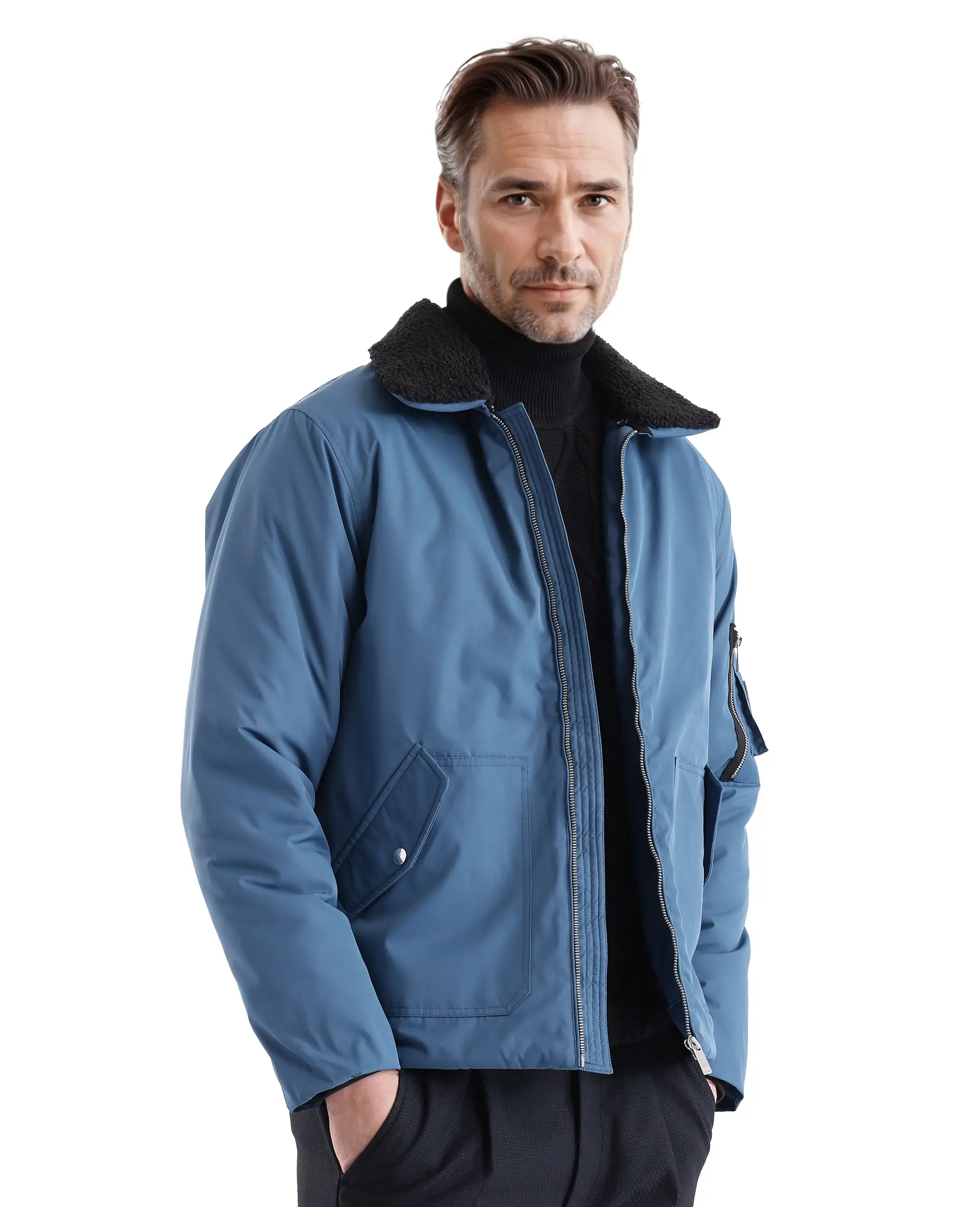 Rare Rabbit Men's Roboss Teal Polyester Plain Regular Fit Full Sleeve Spread Collar Jacket - Image 7