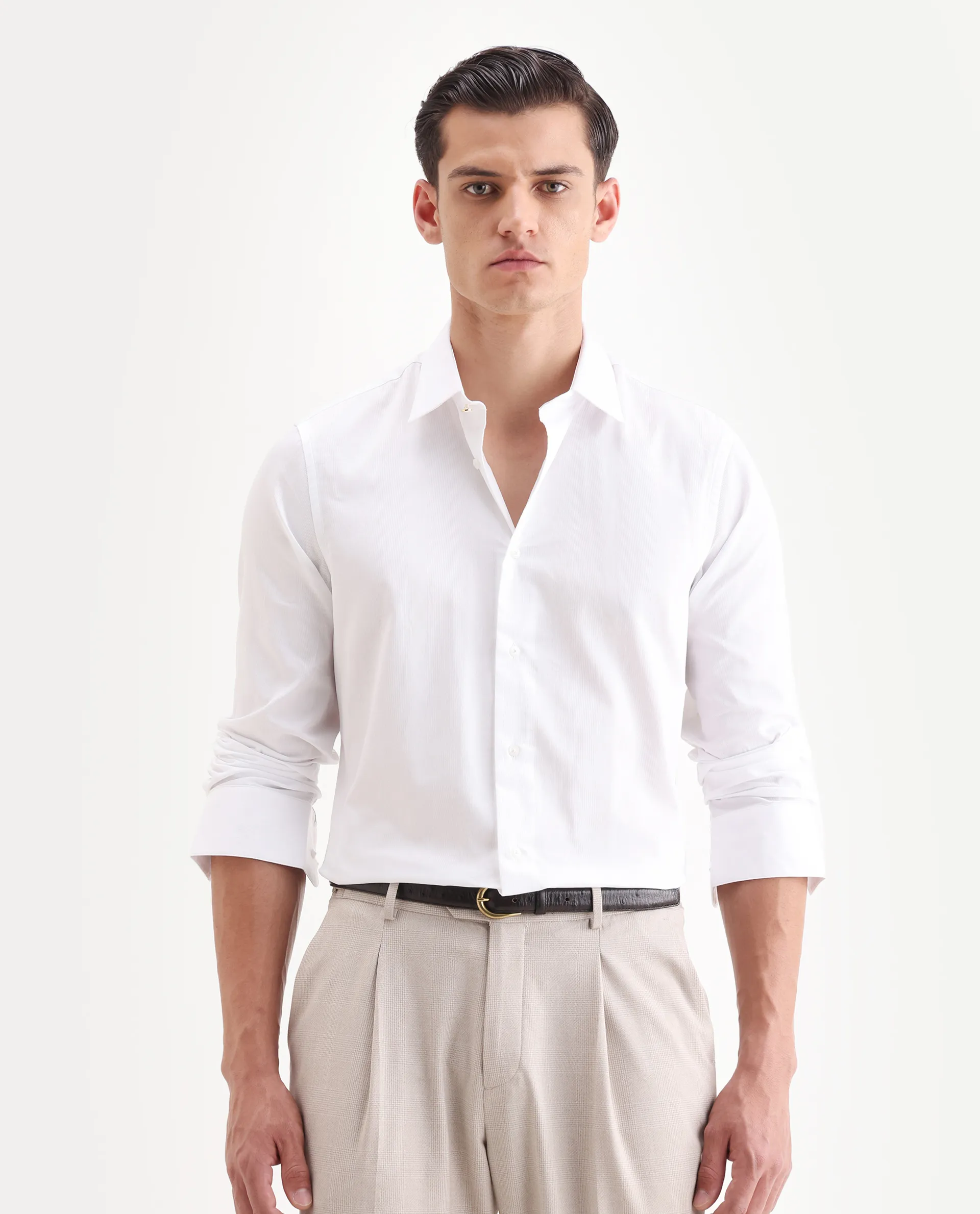 Rare Rabbit Men's Rocco White Cotton Plain Regular Fit Full Sleeve Collared Shirt - Image 4