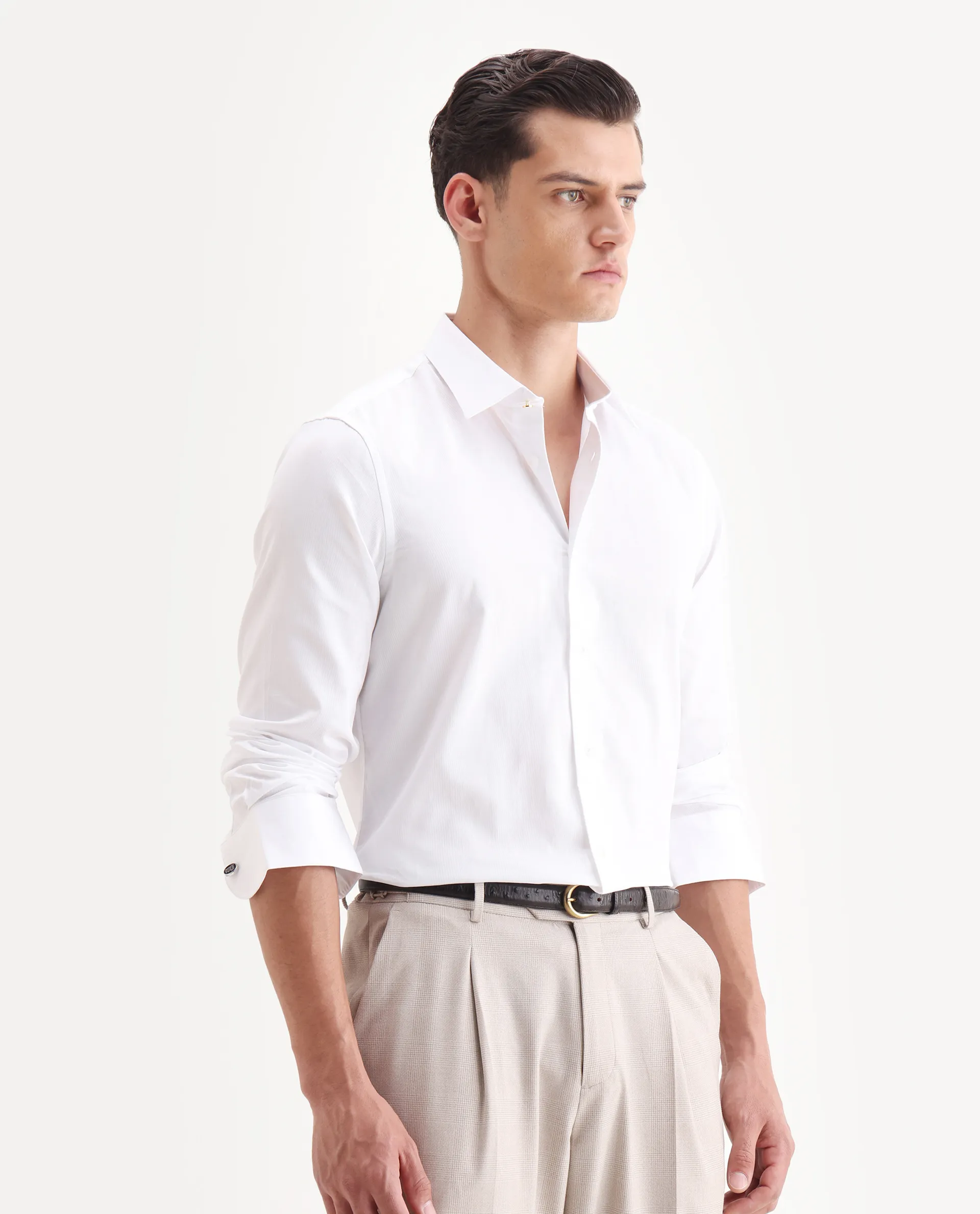 Rare Rabbit Men's Rocco White Cotton Plain Regular Fit Full Sleeve Collared Shirt - Image 6