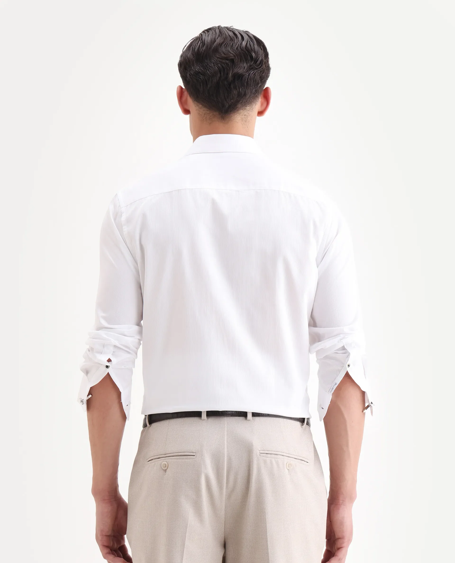 Rare Rabbit Men's Rocco White Cotton Plain Regular Fit Full Sleeve Collared Shirt - Image 7